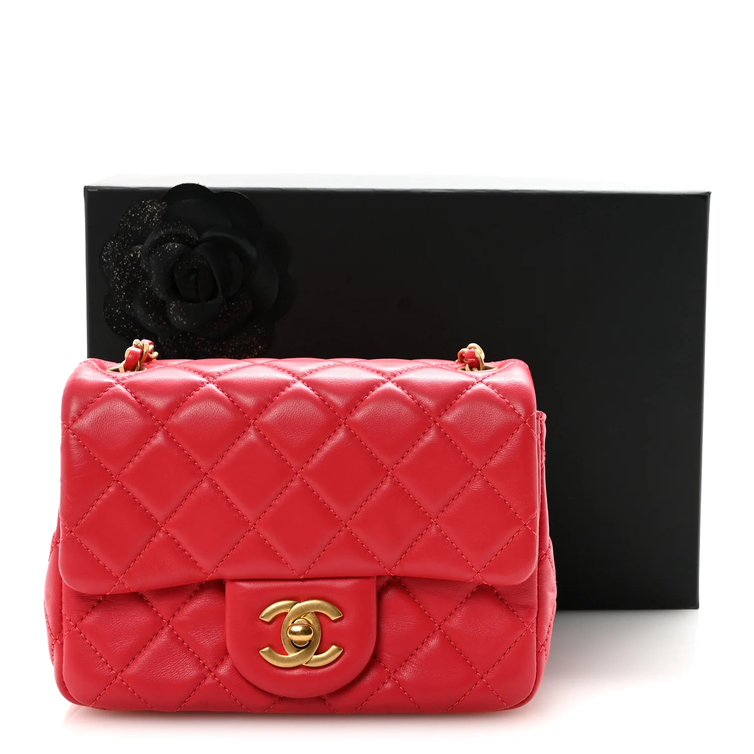 Lambskin Quilted Mini Pearl Crush Flap Red - Image 11