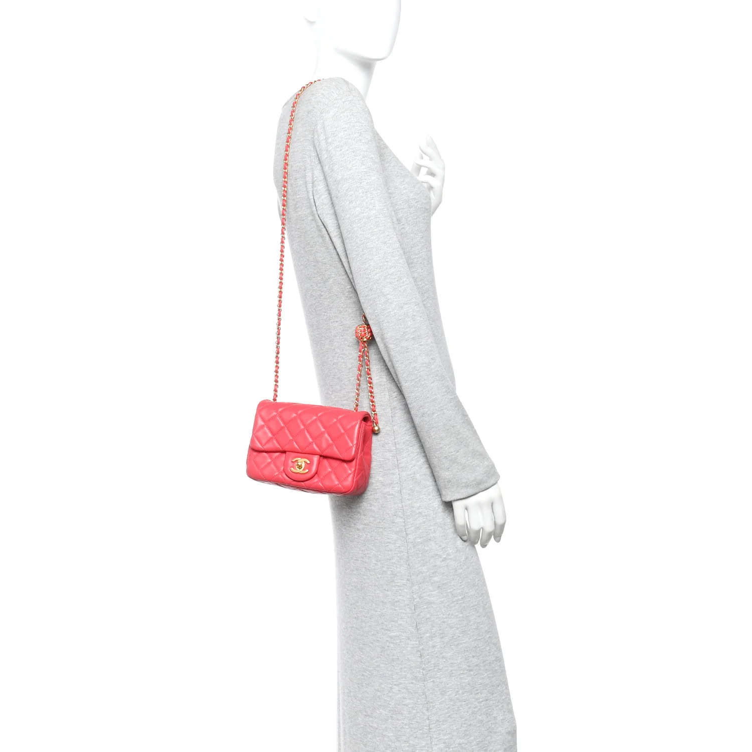Lambskin Quilted Mini Pearl Crush Flap Red - Image 2