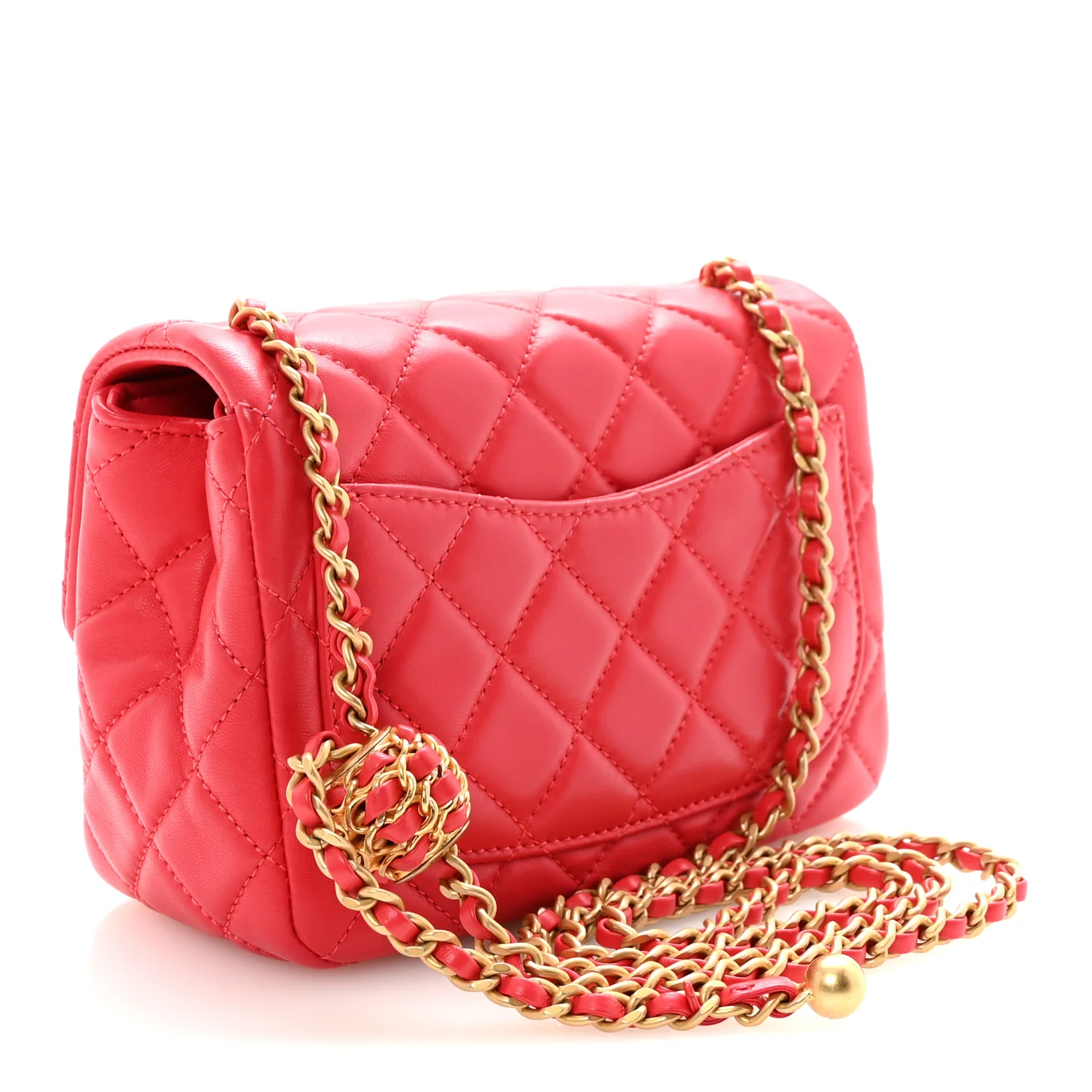 Lambskin Quilted Mini Pearl Crush Flap Red - Image 3
