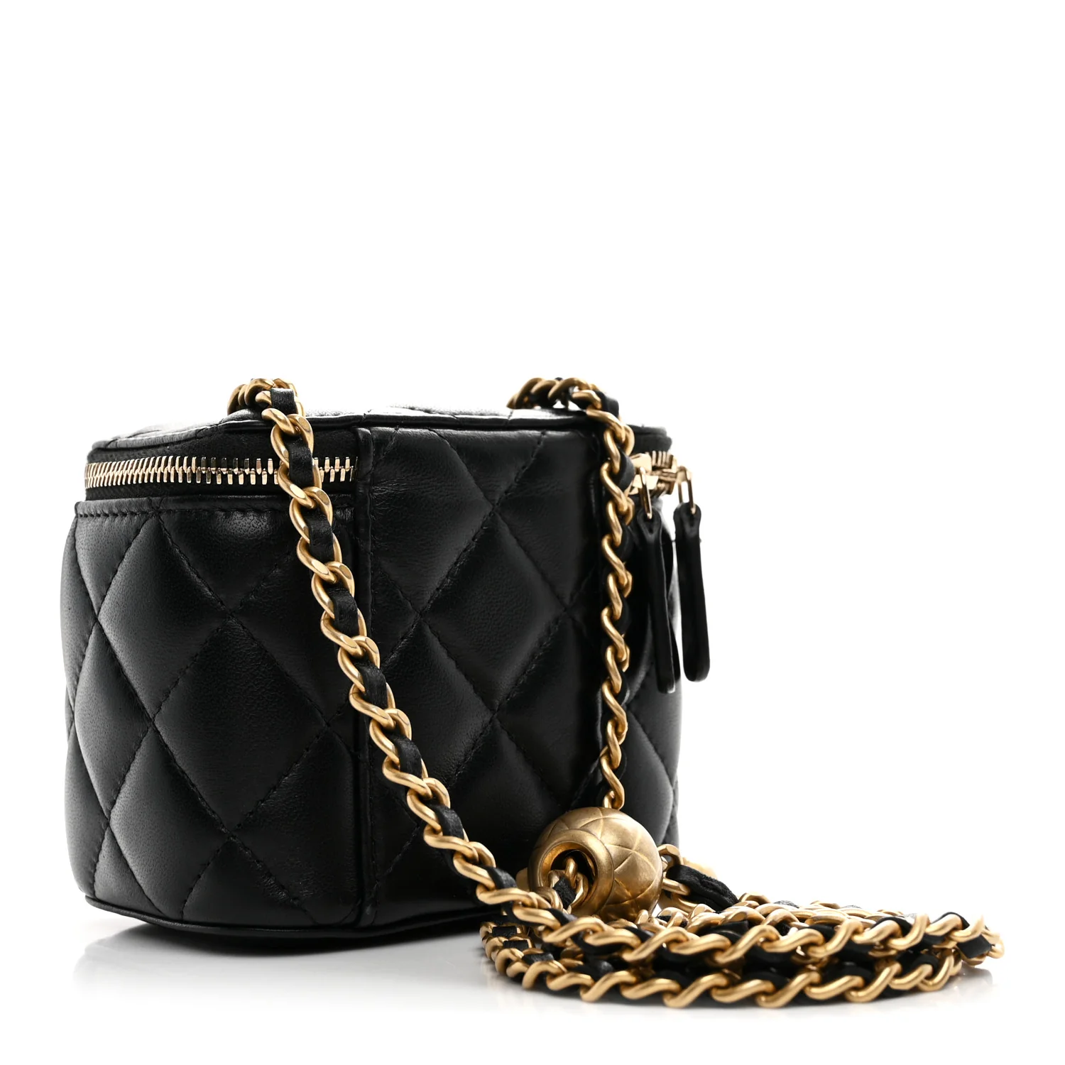 Lambskin Quilted Mini Pearl Crush Vanity Case With Chain Black - Image 3