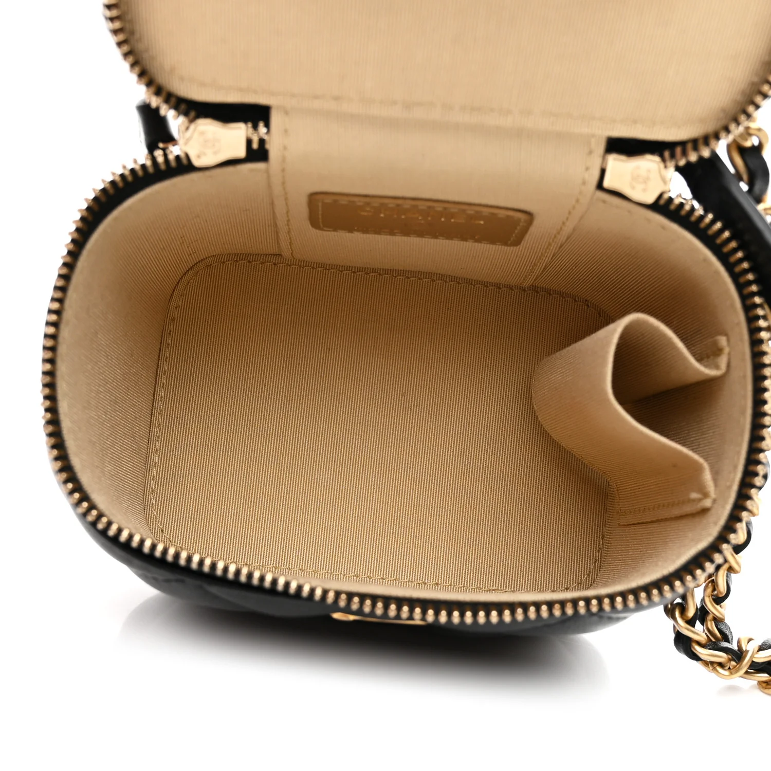 Lambskin Quilted Mini Pearl Crush Vanity Case With Chain Black - Image 5