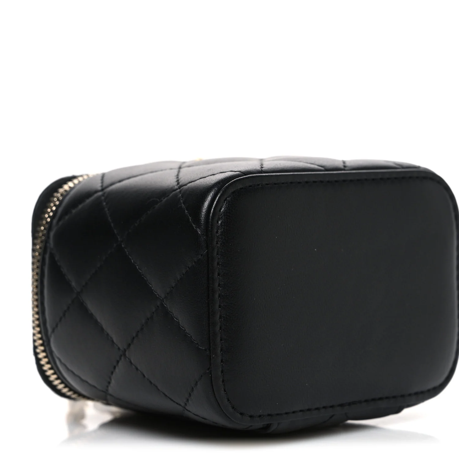 Lambskin Quilted Mini Pearl Crush Vanity Case With Chain Black - Image 9