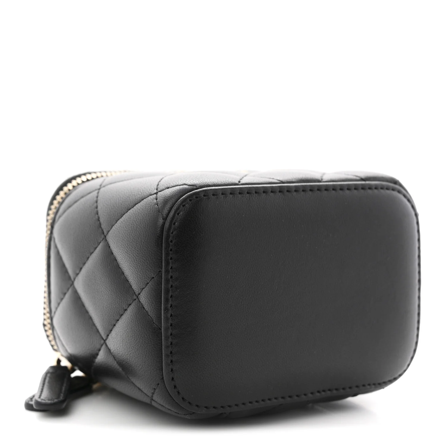Lambskin Quilted Mini Pearl Crush Vanity Case With Chain Black - Image 4