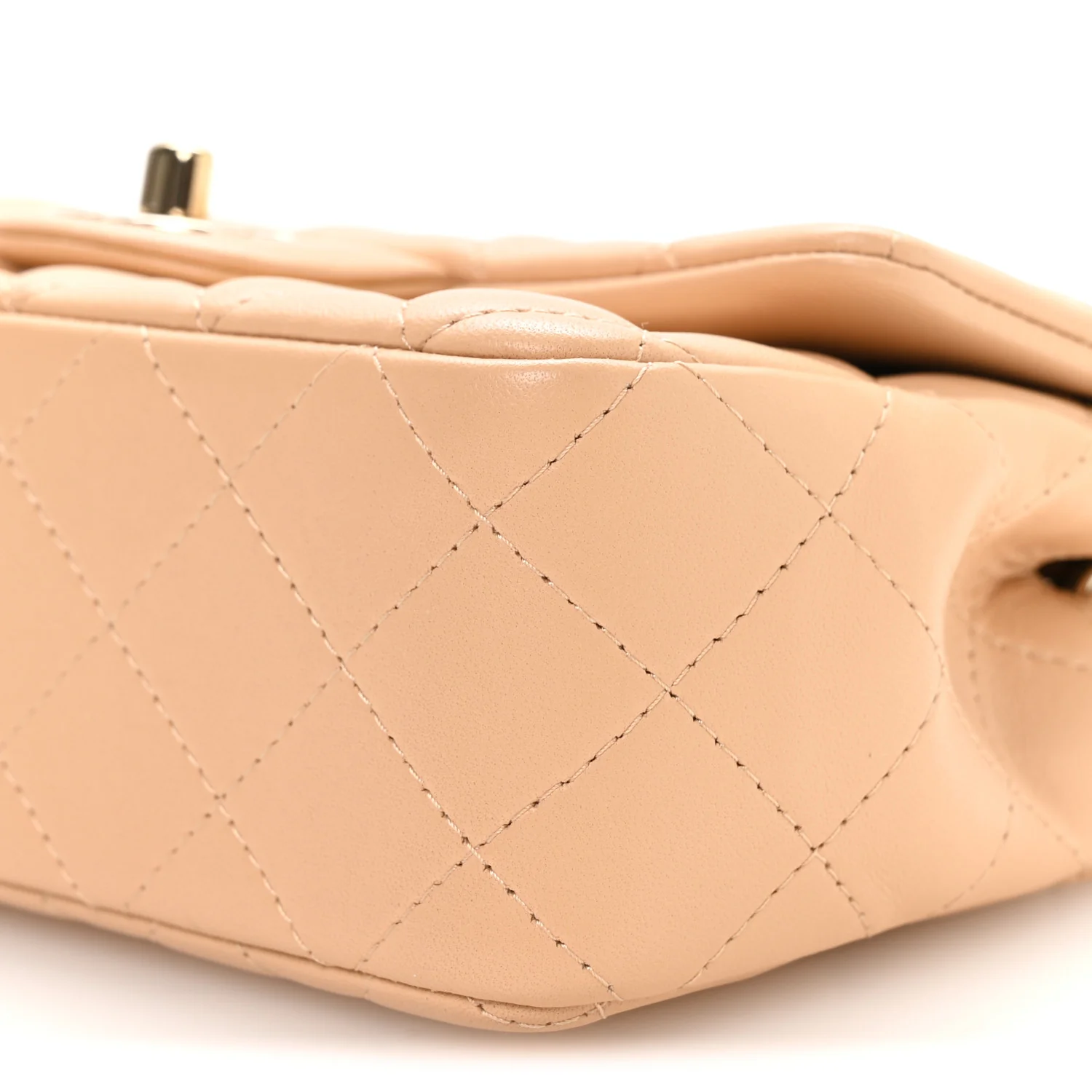 Lambskin Quilted Mini Rectangular Flap Beige - Image 10