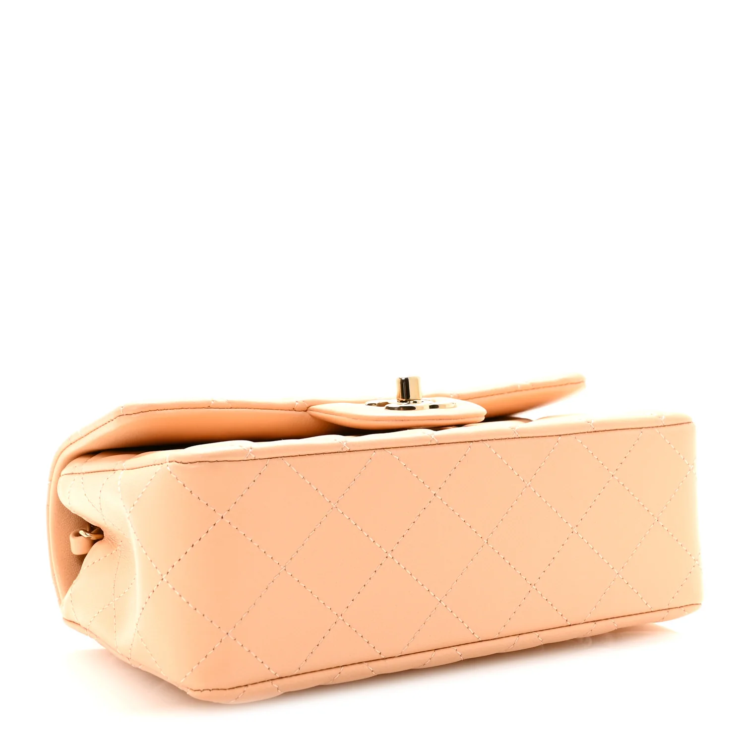 Lambskin Quilted Mini Rectangular Flap Beige - Image 4