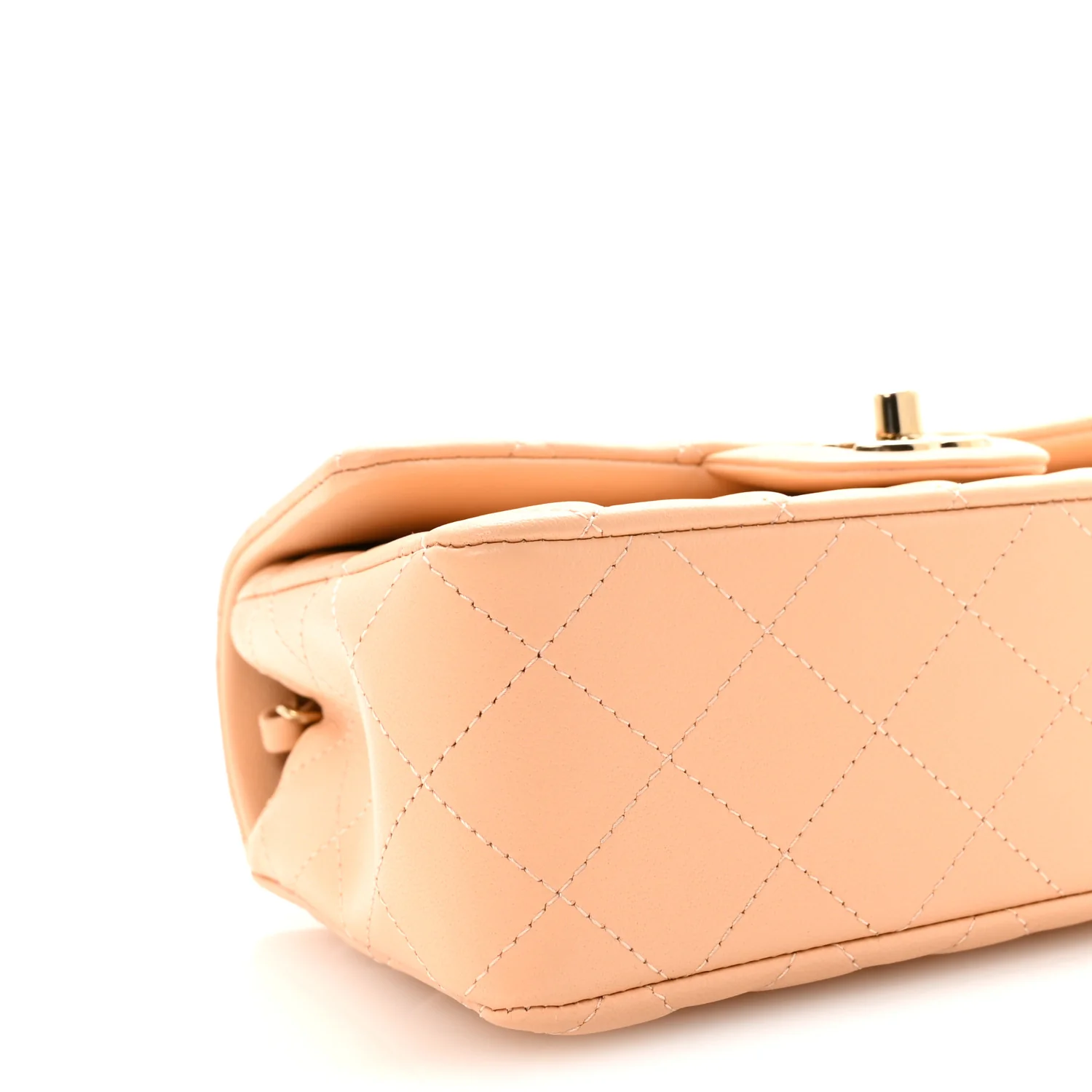 Lambskin Quilted Mini Rectangular Flap Beige - Image 9
