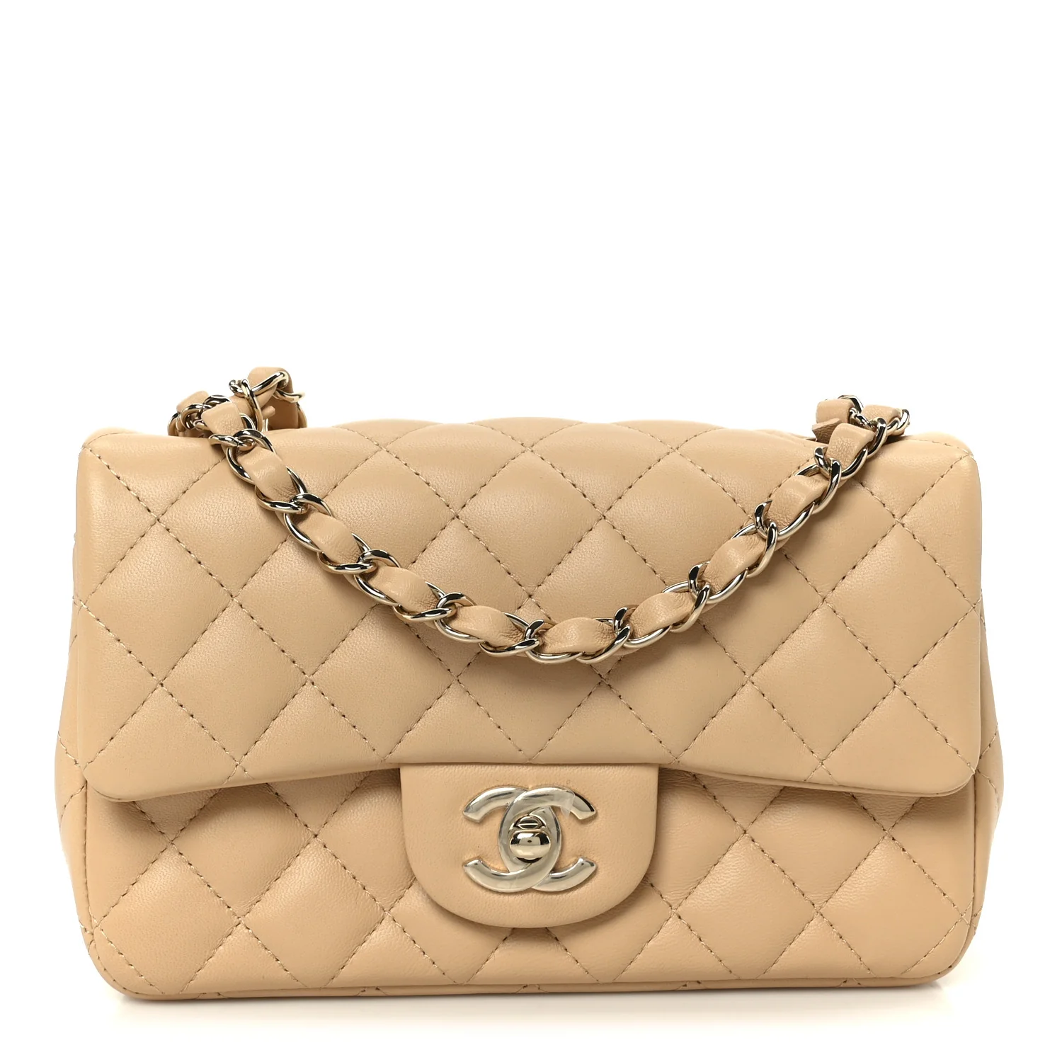 Lambskin Quilted Mini Rectangular Flap Beige