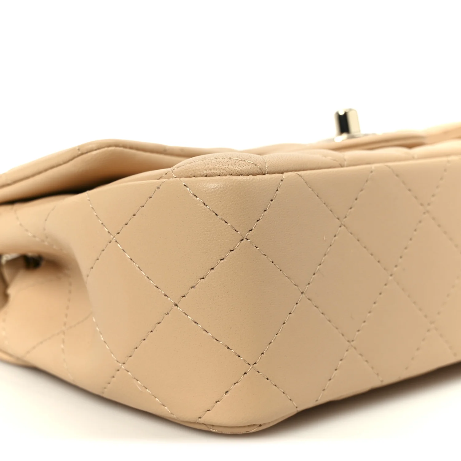 Lambskin Quilted Mini Rectangular Flap Beige - Image 10