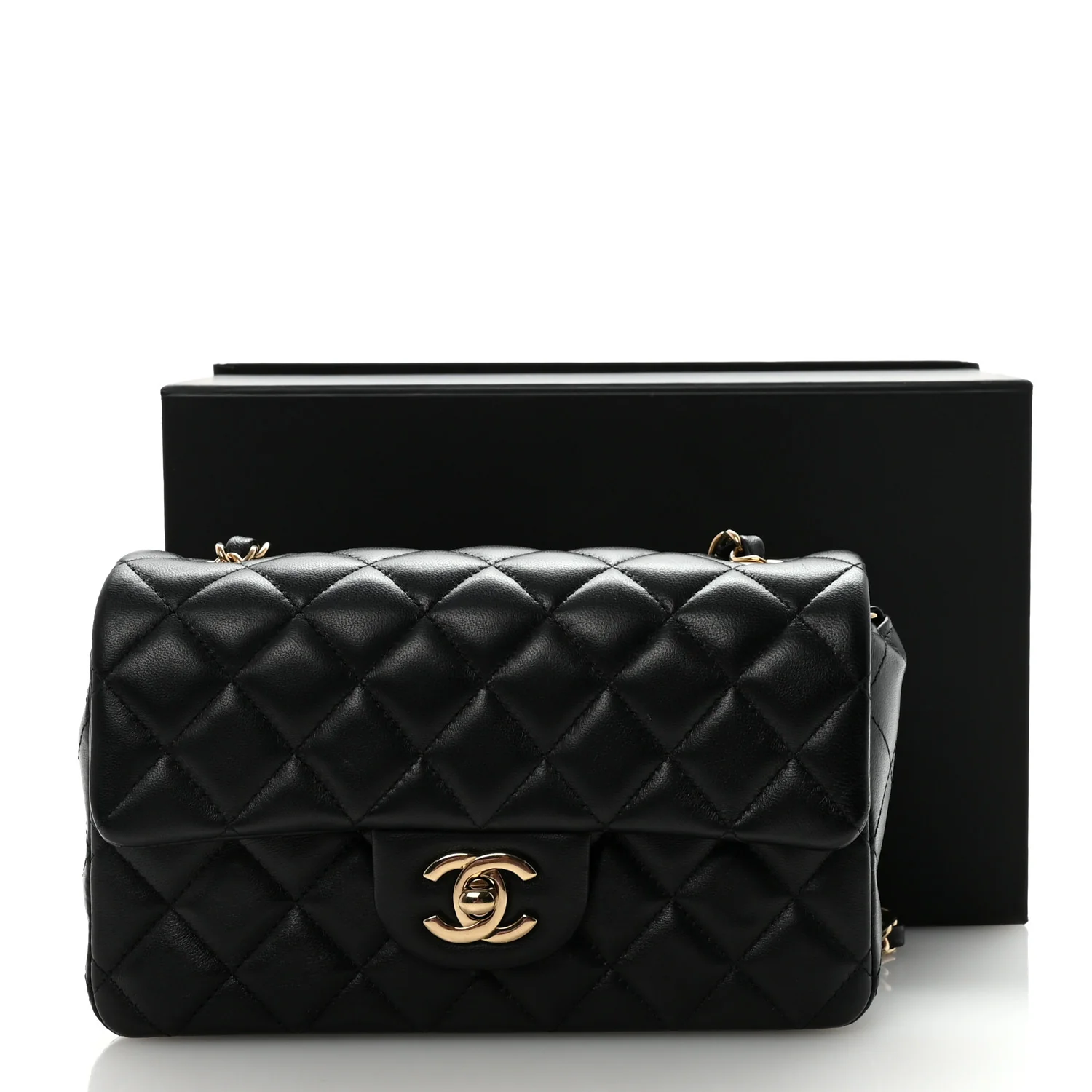 Lambskin Quilted Mini Rectangular Flap Black - Image 11
