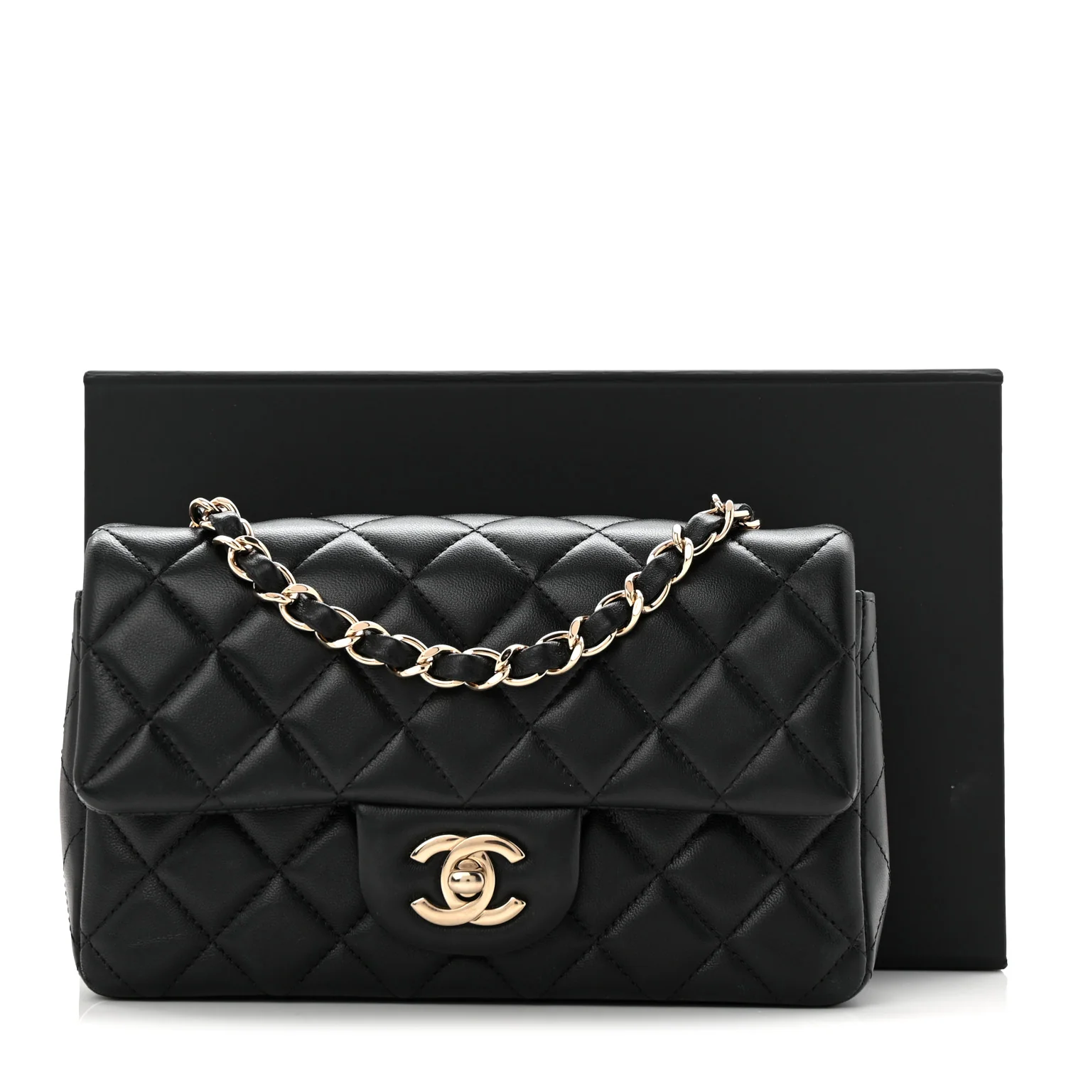 Lambskin Quilted Mini Rectangular Flap Black - Image 11
