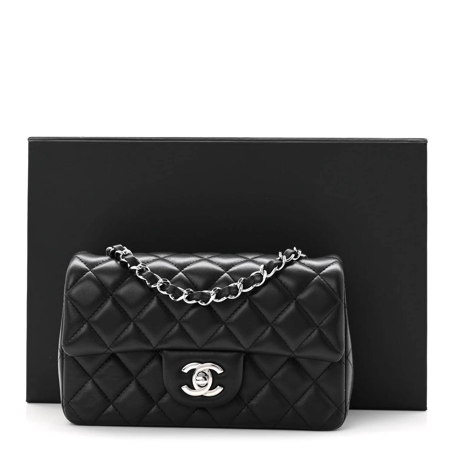 Lambskin Quilted Mini Rectangular Flap Black - Image 11