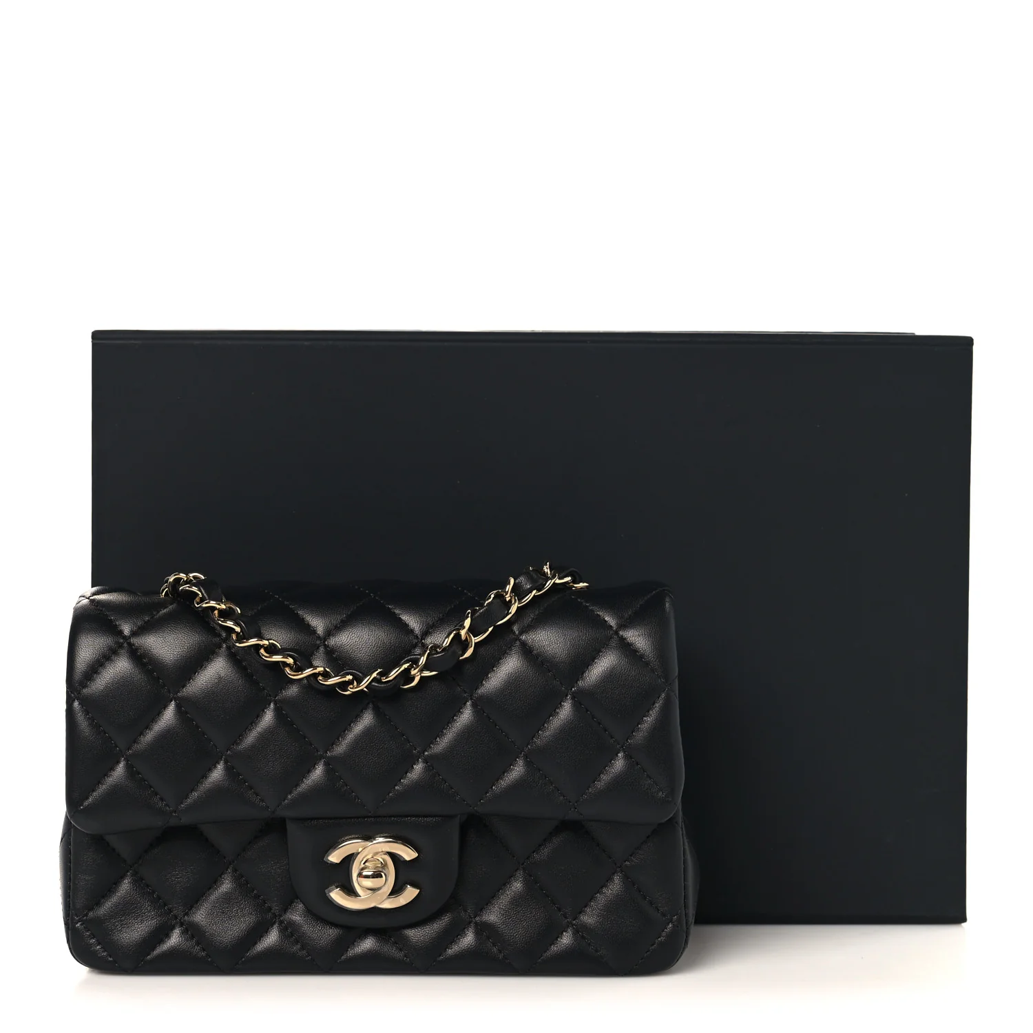 Lambskin Quilted Mini Rectangular Flap Black - Image 11
