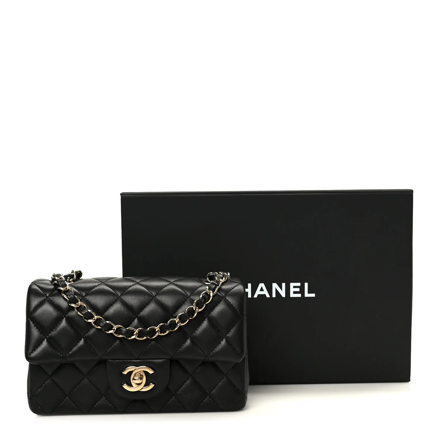 Lambskin Quilted Mini Rectangular Flap Black - Image 12