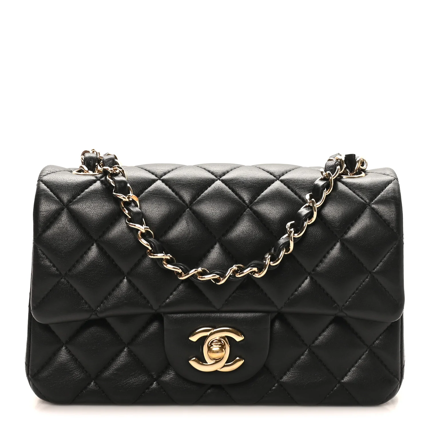 Lambskin Quilted Mini Rectangular Flap Black