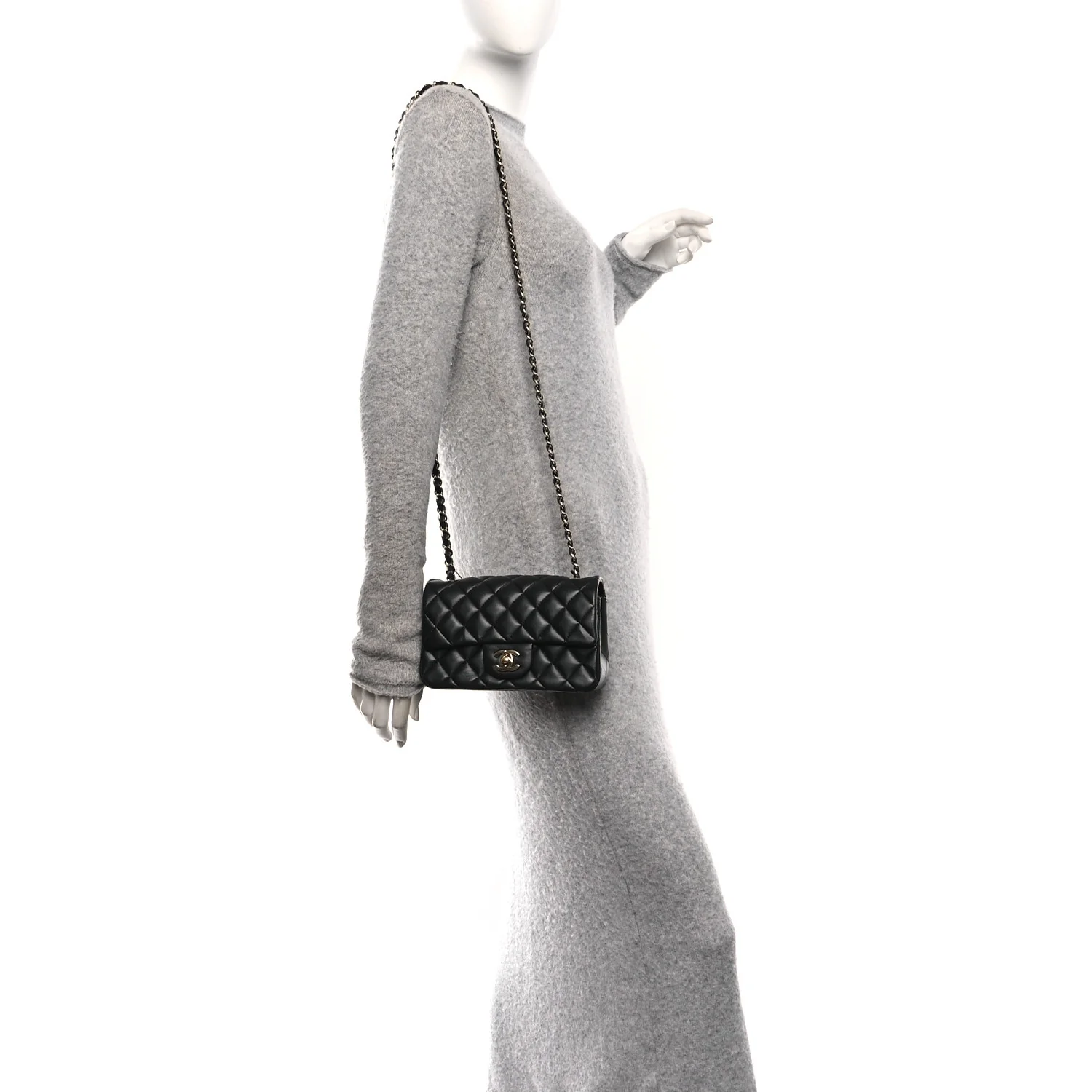 Lambskin Quilted Mini Rectangular Flap Black - Image 2