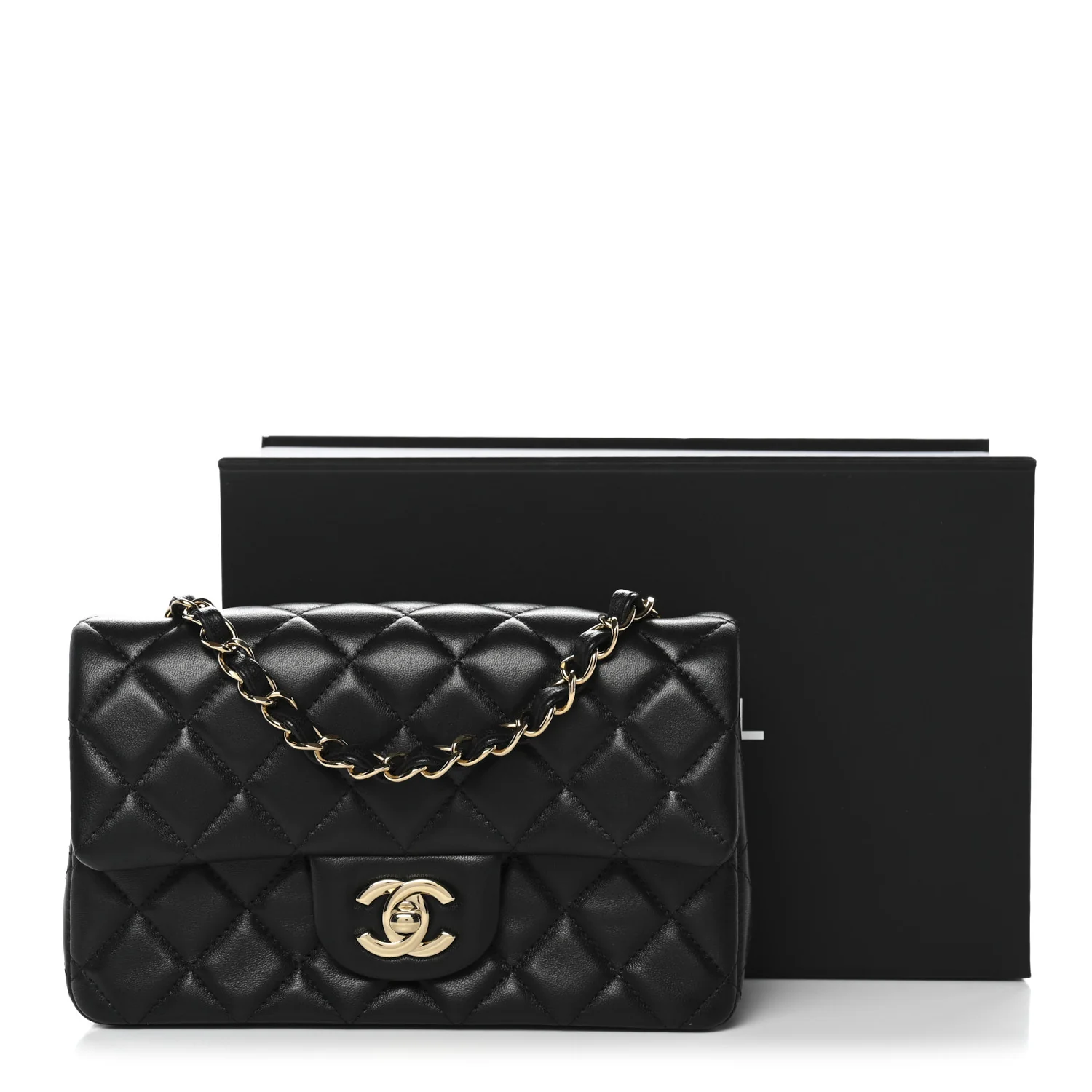 Lambskin Quilted Mini Rectangular Flap Black - Image 11