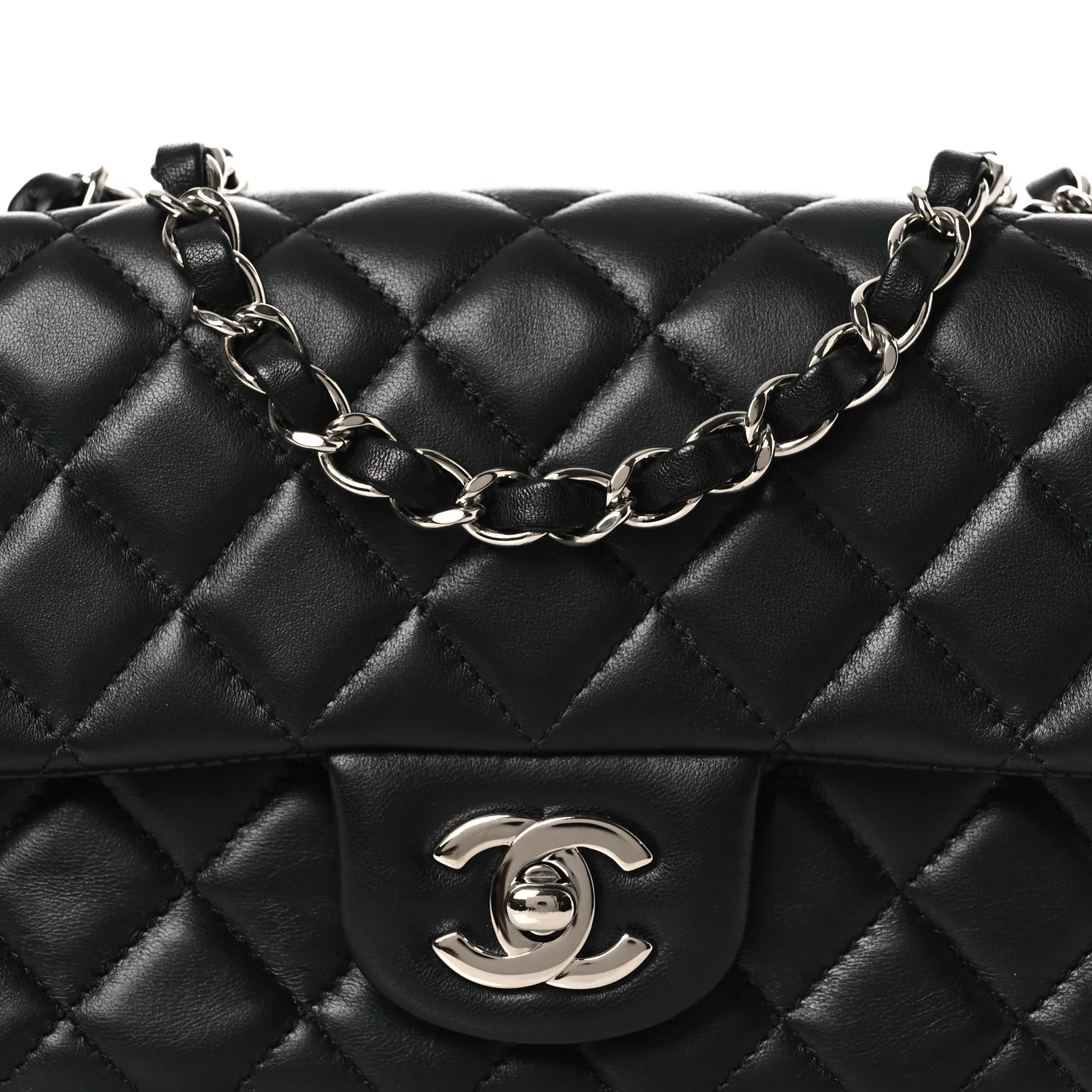 Lambskin Quilted Mini Rectangular Flap Black - Image 8
