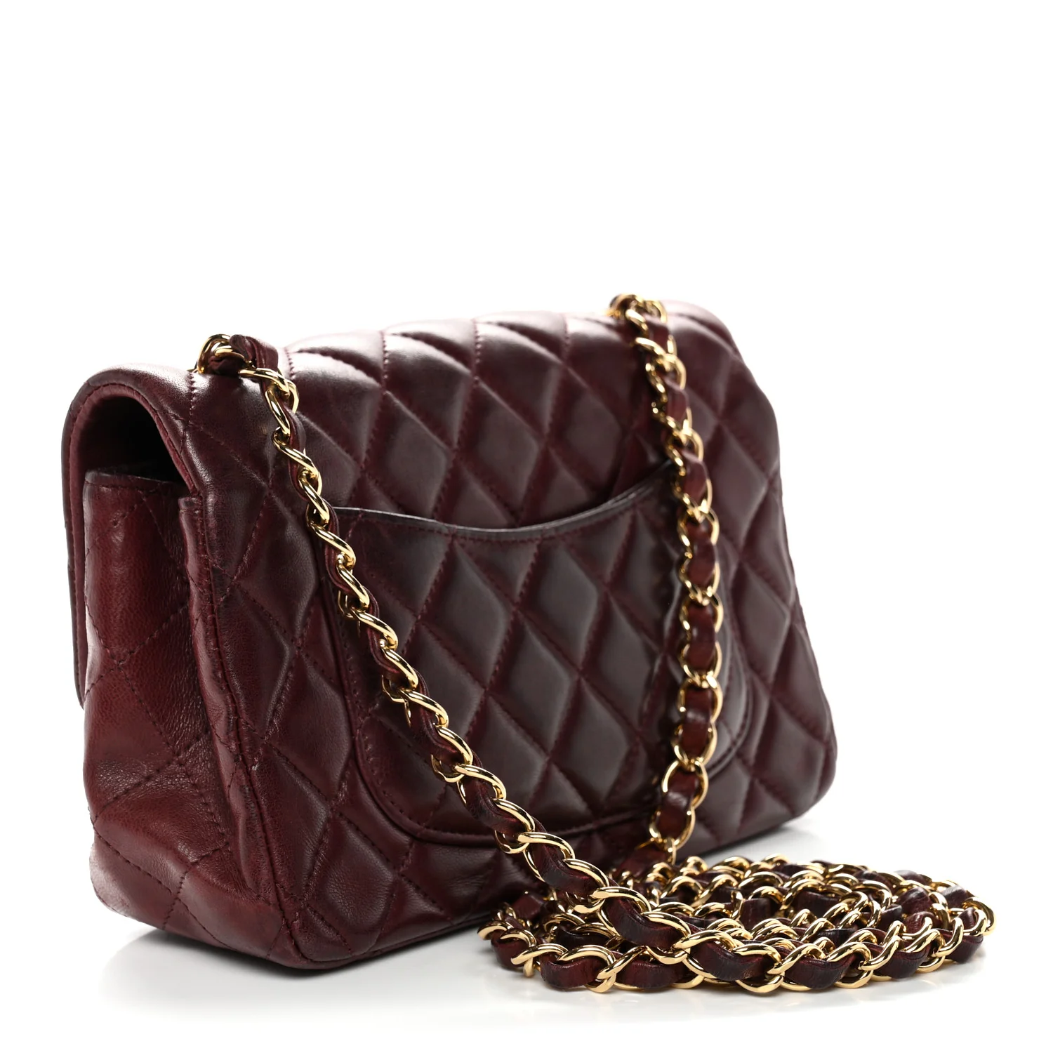 Lambskin Quilted Mini Rectangular Flap Burgundy - Image 3