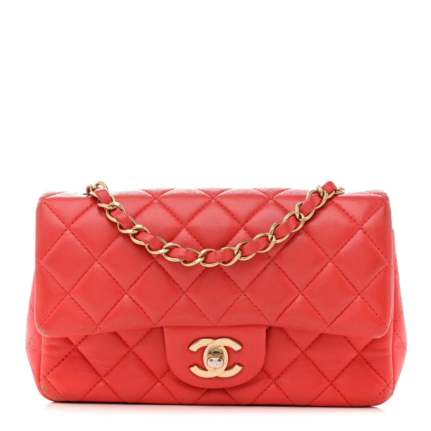 Lambskin Quilted Mini Rectangular Flap Coral