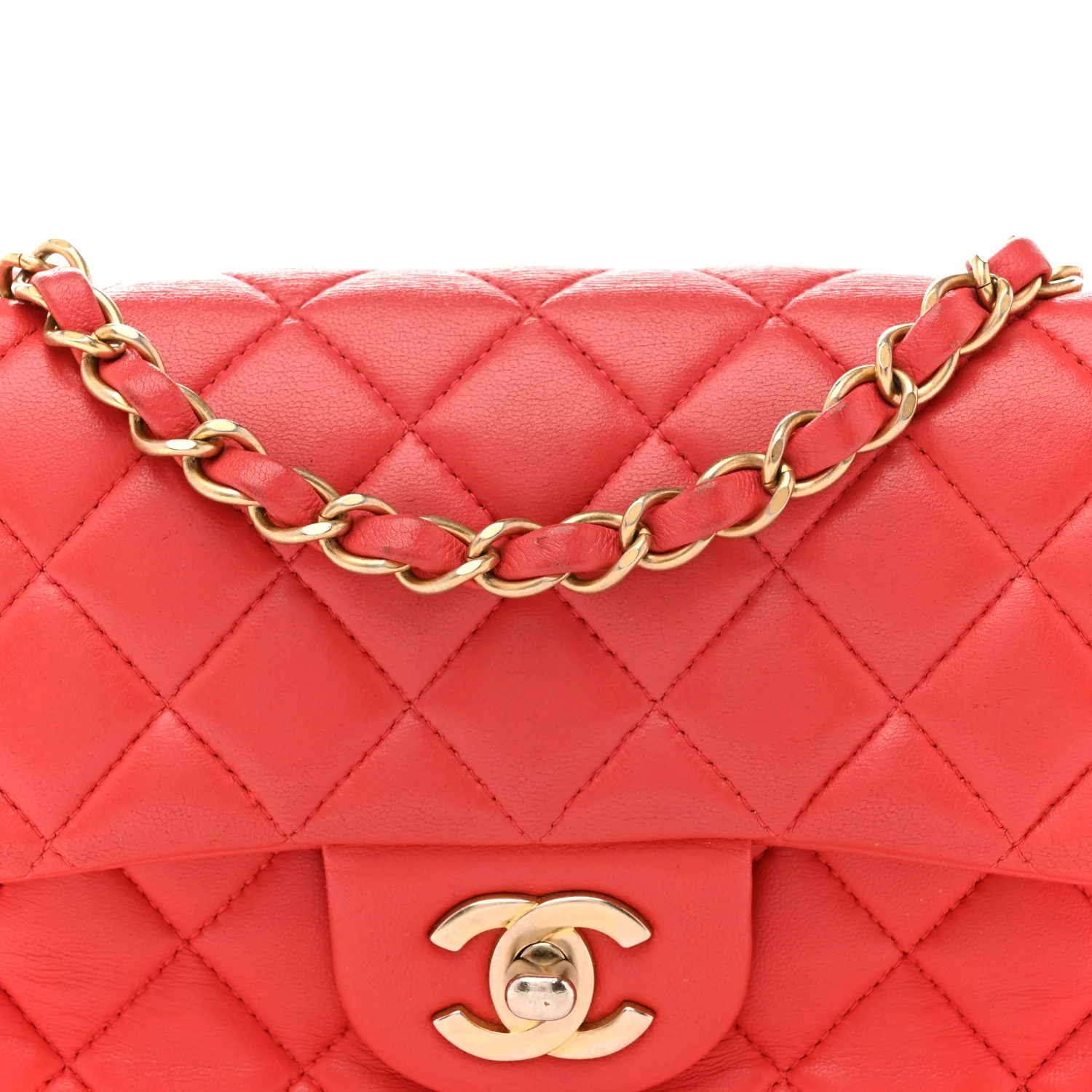Lambskin Quilted Mini Rectangular Flap Coral - Image 8