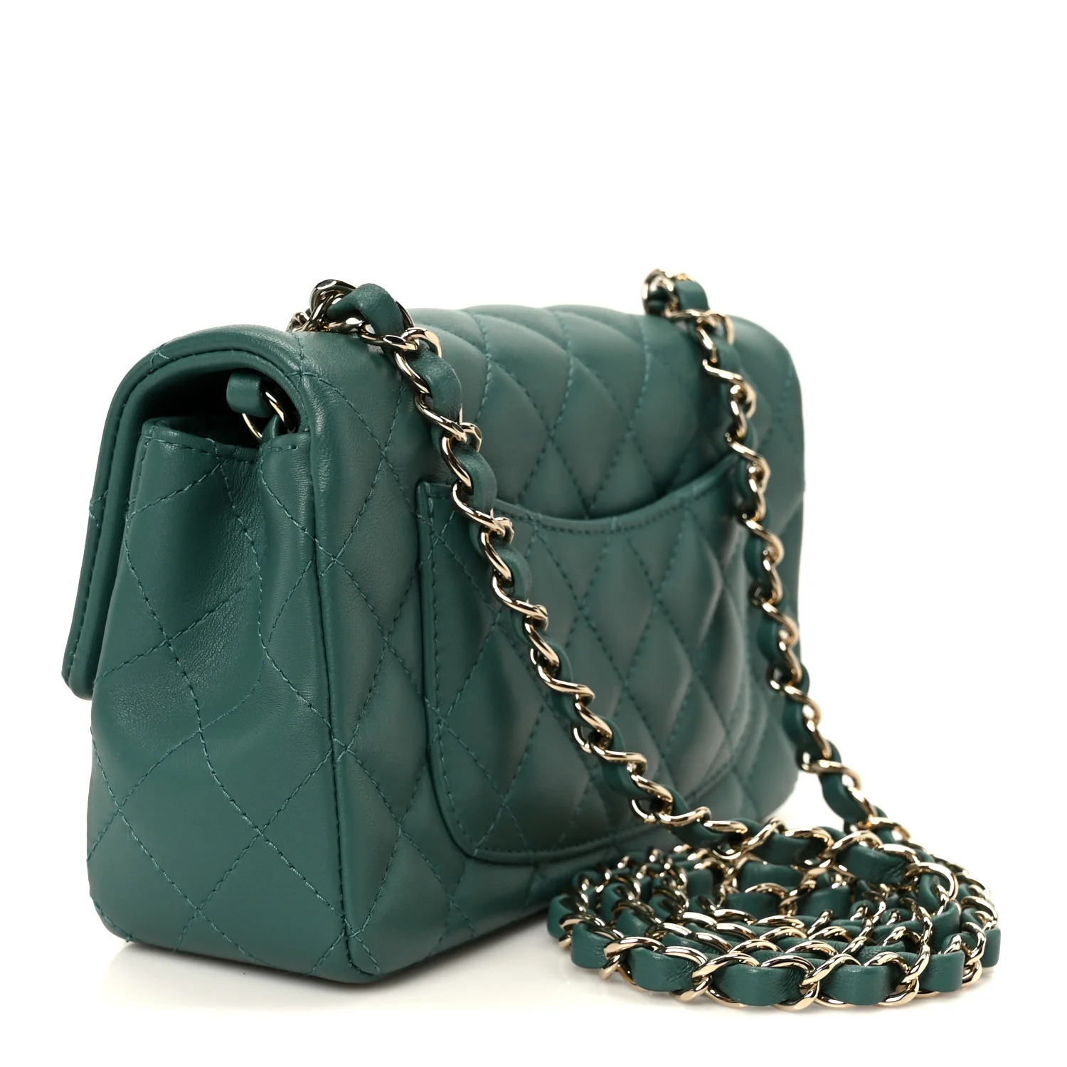 Lambskin Quilted Mini Rectangular Flap Dark Green - Image 3