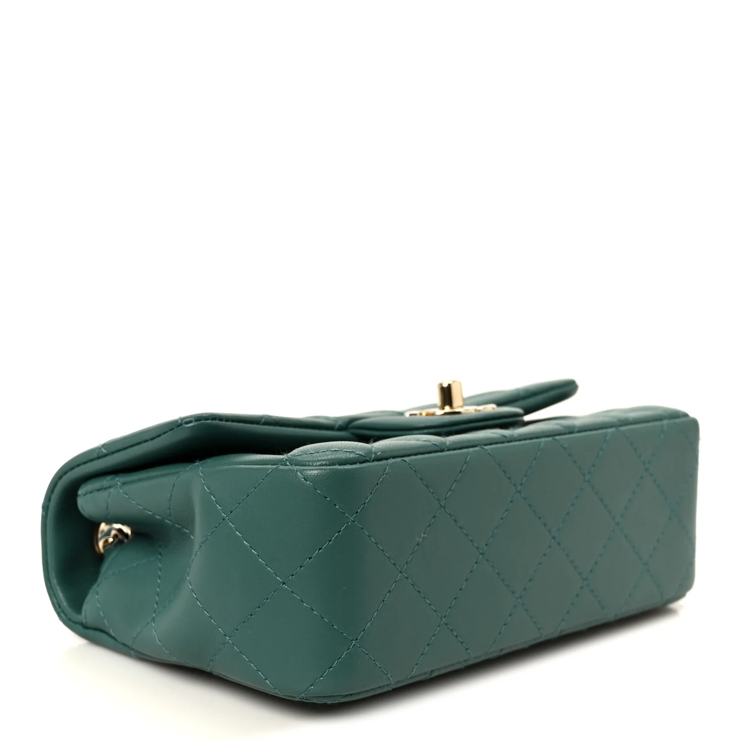 Lambskin Quilted Mini Rectangular Flap Dark Green - Image 4