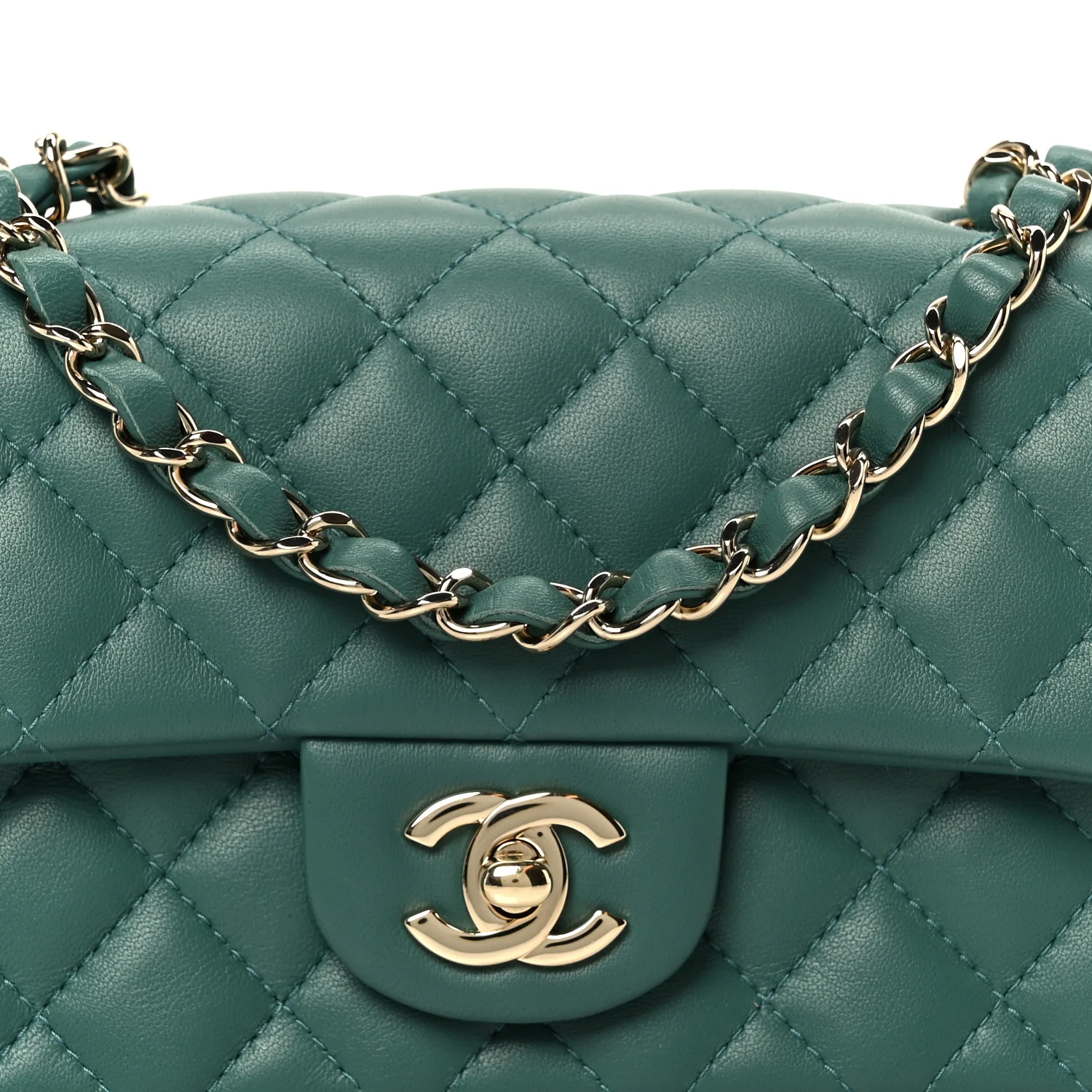 Lambskin Quilted Mini Rectangular Flap Dark Green - Image 9