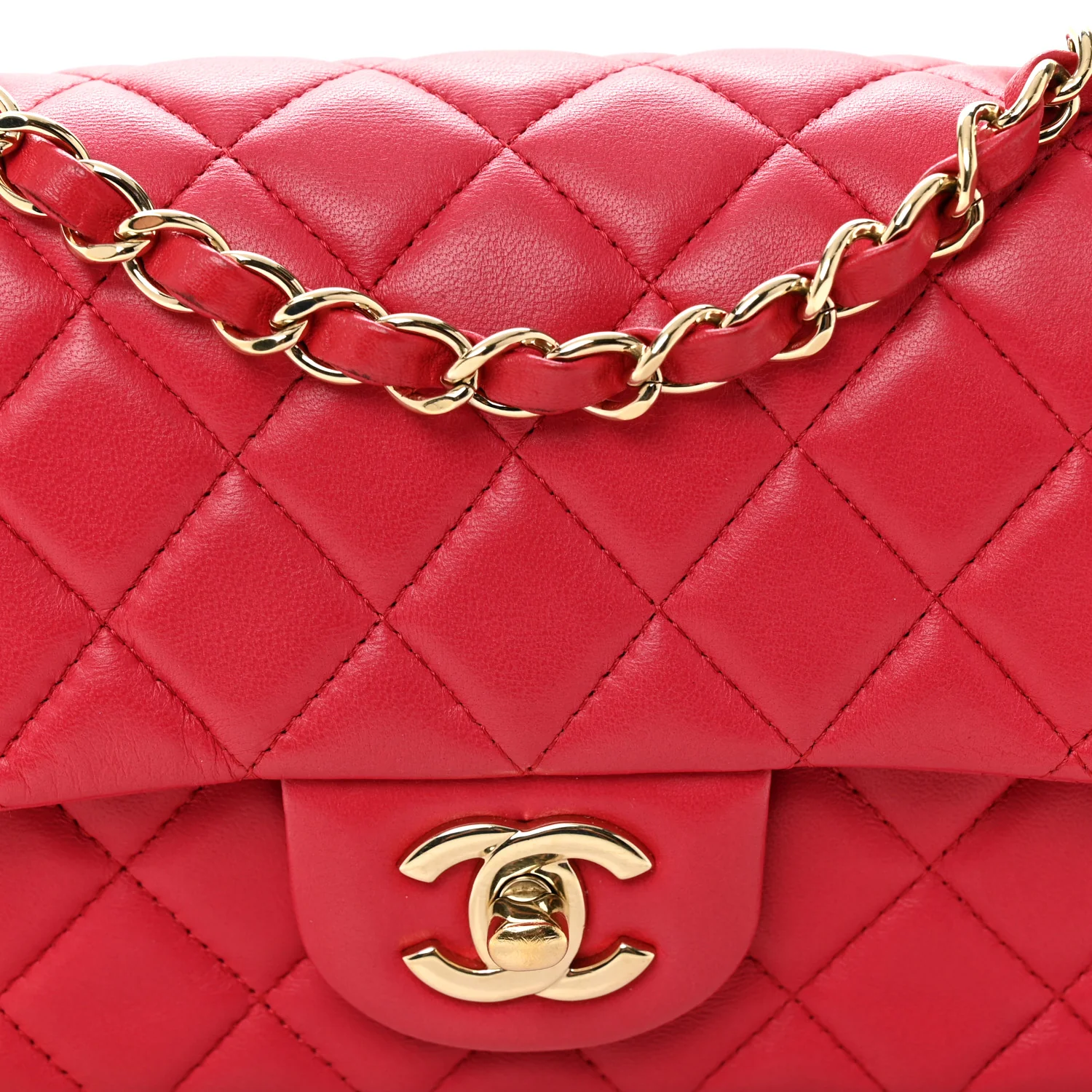 Lambskin Quilted Mini Rectangular Flap Dark Pink - Image 8