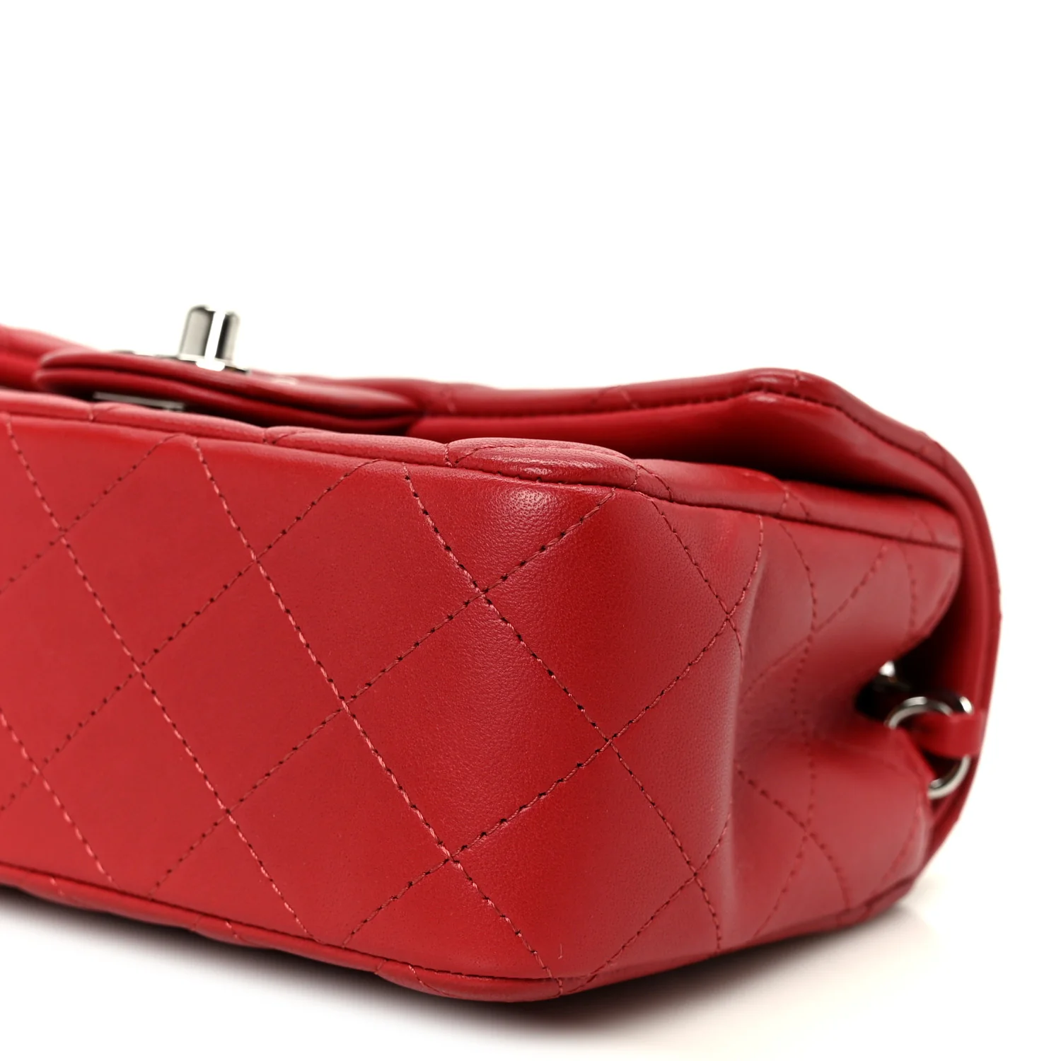 Lambskin Quilted Mini Rectangular Flap Dark Red - Image 11