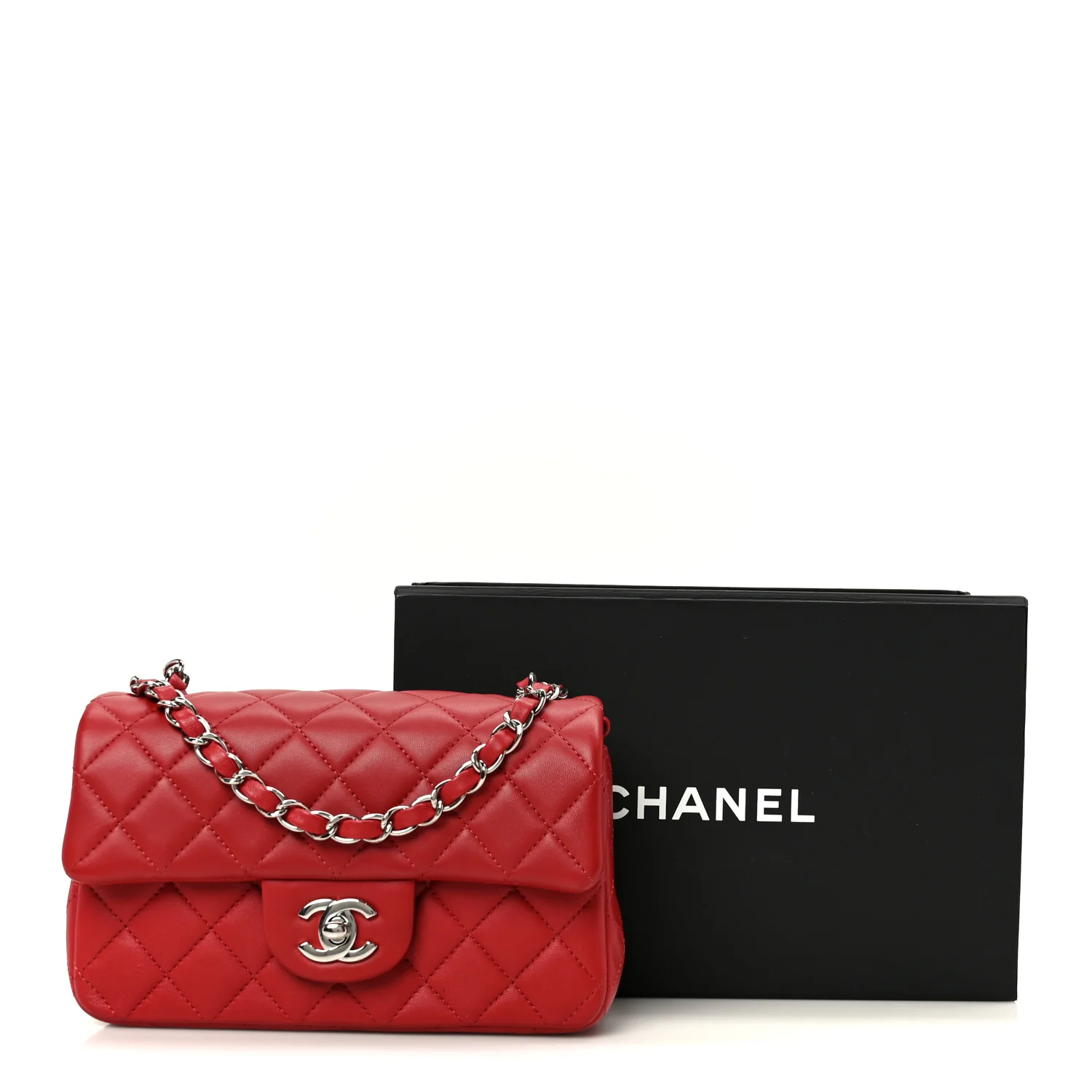 Lambskin Quilted Mini Rectangular Flap Dark Red - Image 12