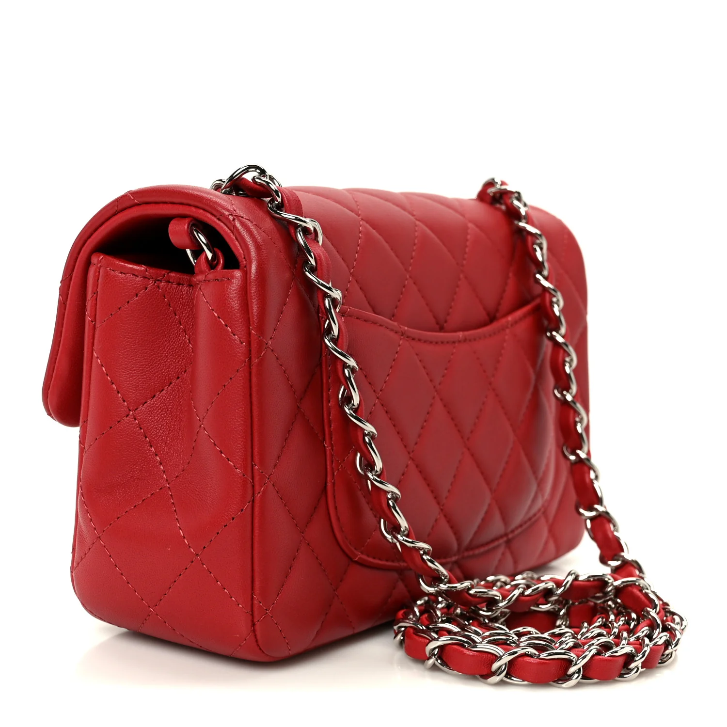 Lambskin Quilted Mini Rectangular Flap Dark Red - Image 3