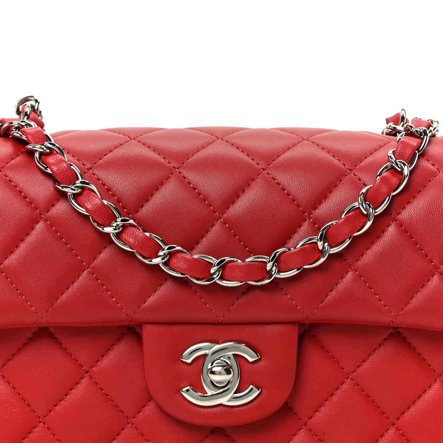 Lambskin Quilted Mini Rectangular Flap Dark Red - Image 9