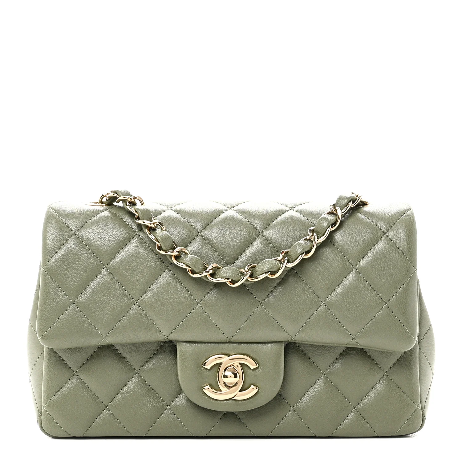 Lambskin Quilted Mini Rectangular Flap Green