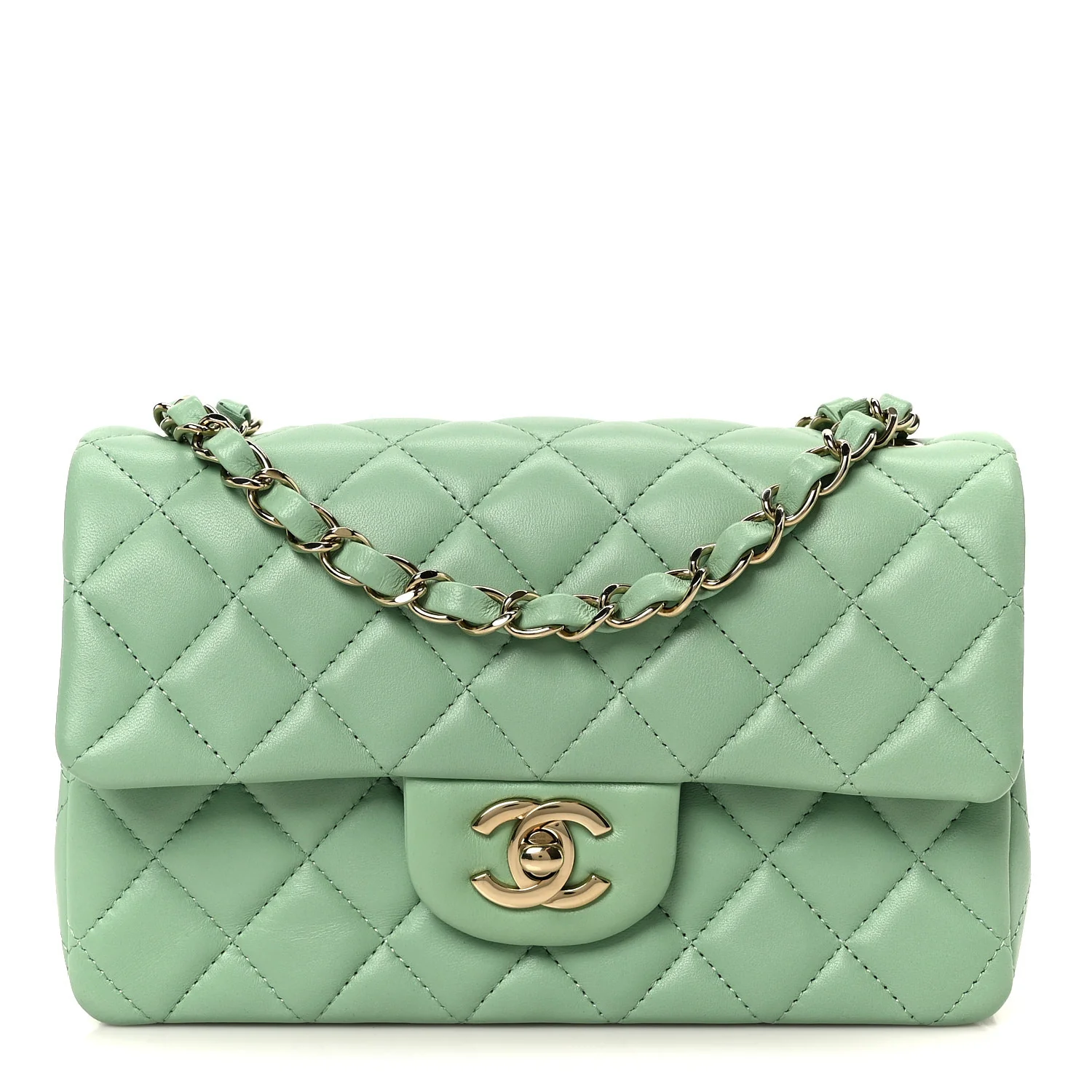 Lambskin Quilted Mini Rectangular Flap Green