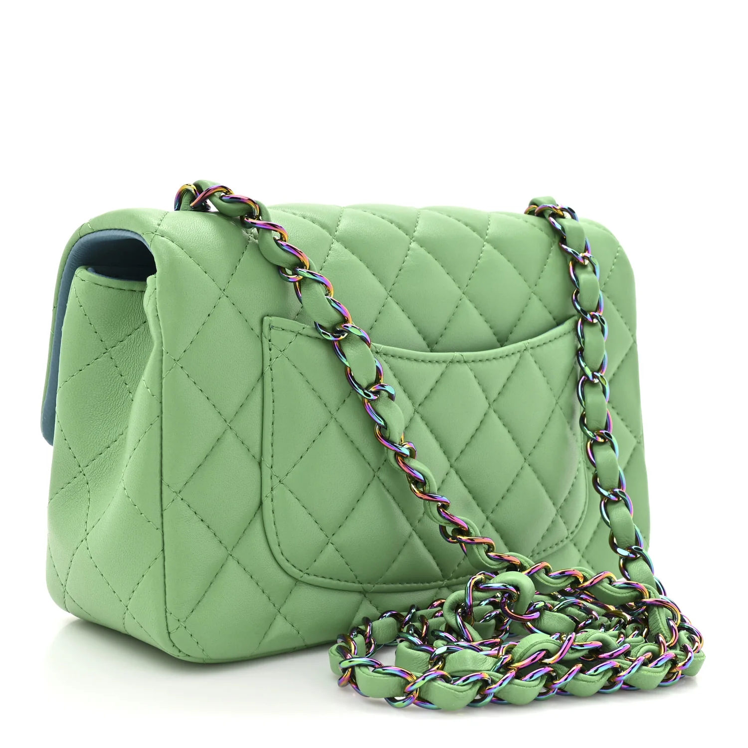Lambskin Quilted Mini Rectangular Flap Green Blue - Image 2