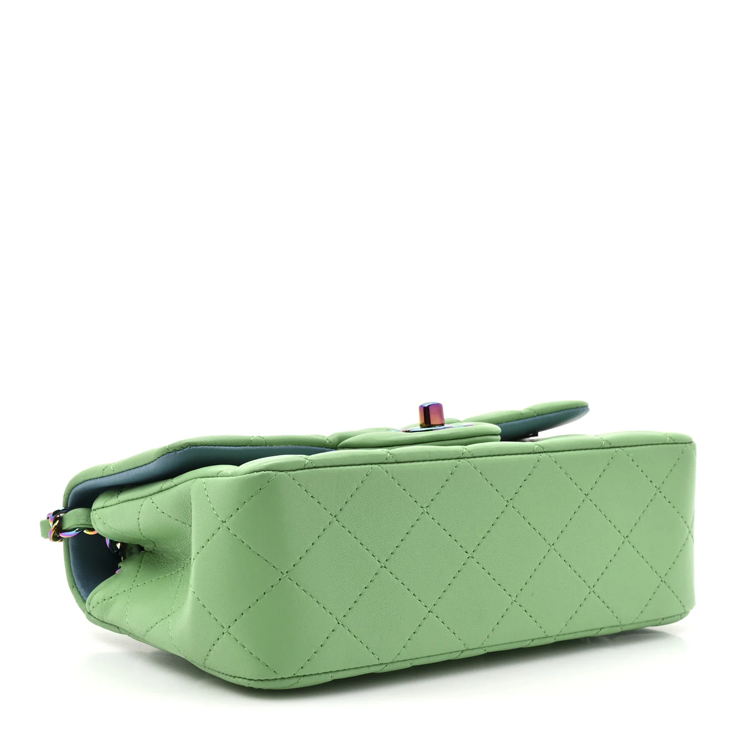Lambskin Quilted Mini Rectangular Flap Green Blue - Image 3