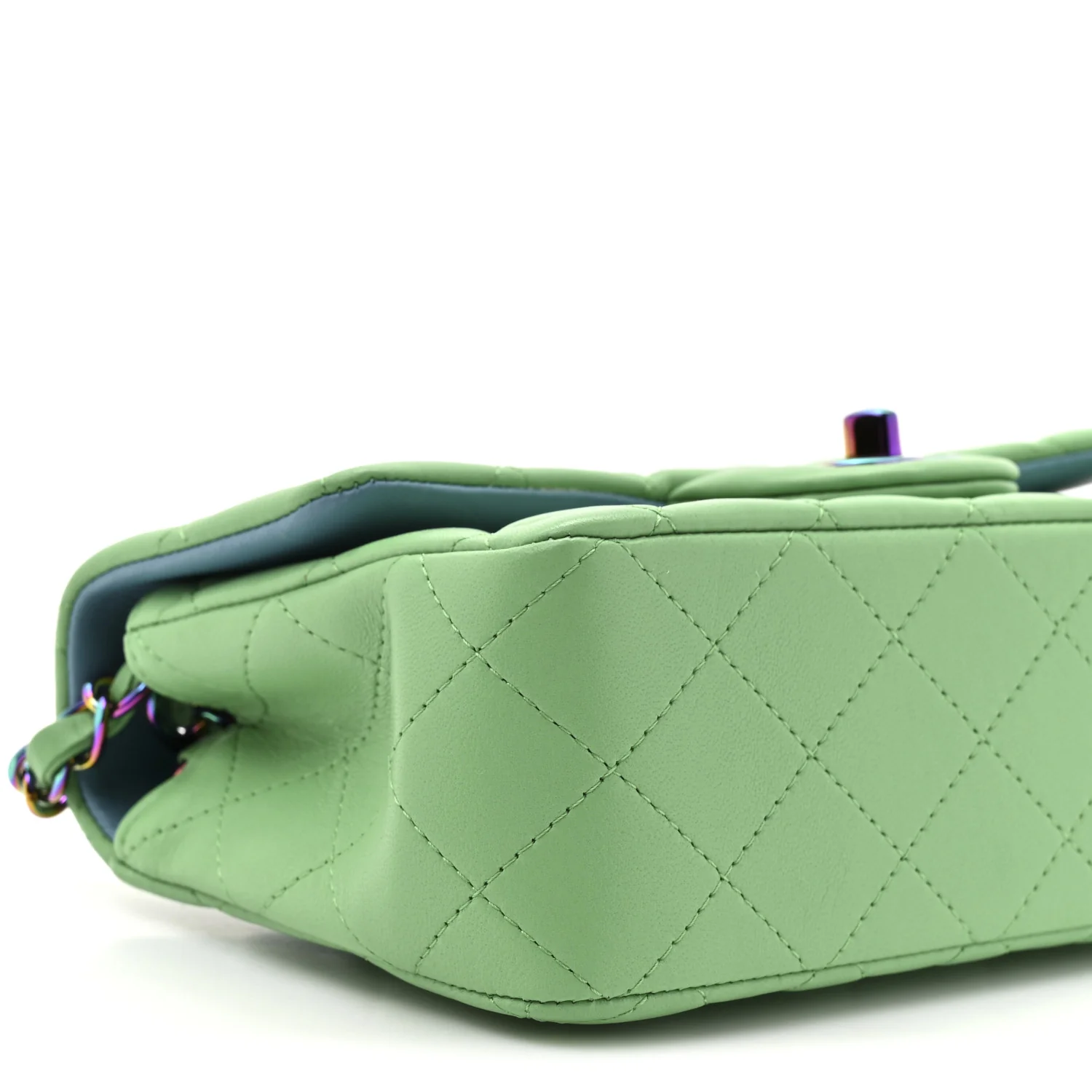Lambskin Quilted Mini Rectangular Flap Green Blue - Image 9