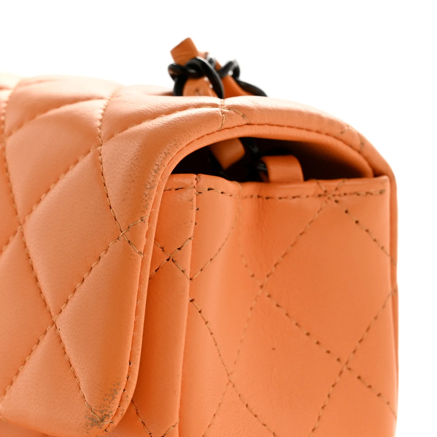 Lambskin Quilted Mini Rectangular Flap Orange - Image 13