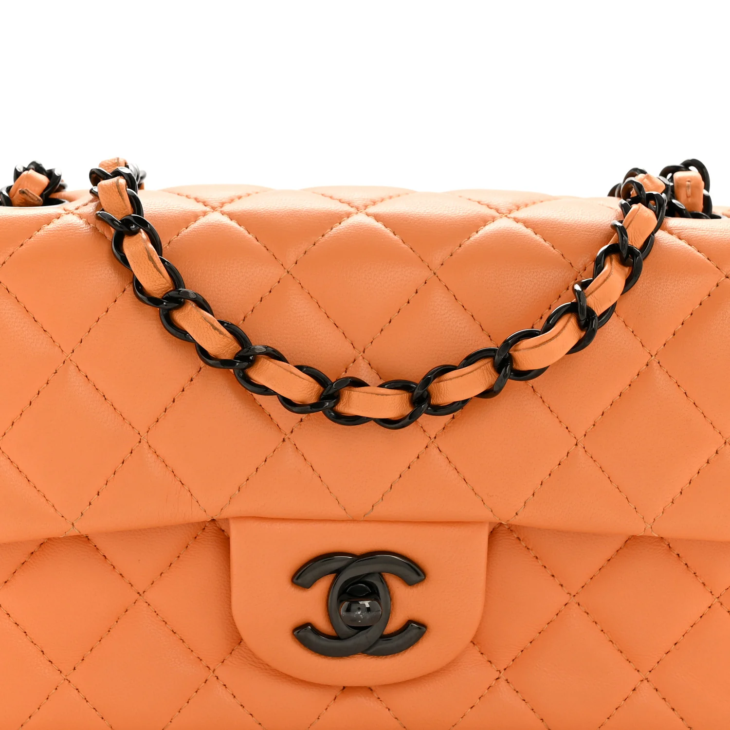 Lambskin Quilted Mini Rectangular Flap Orange - Image 8