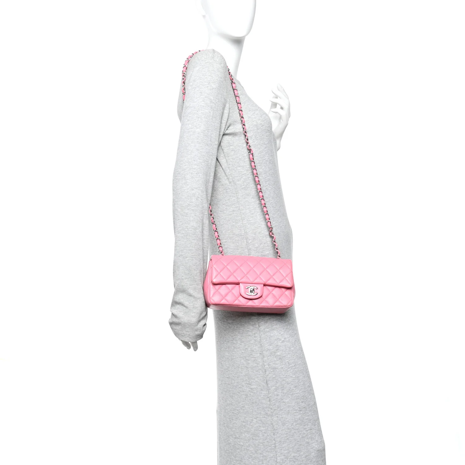 Lambskin Quilted Mini Rectangular Flap Pink - Image 2
