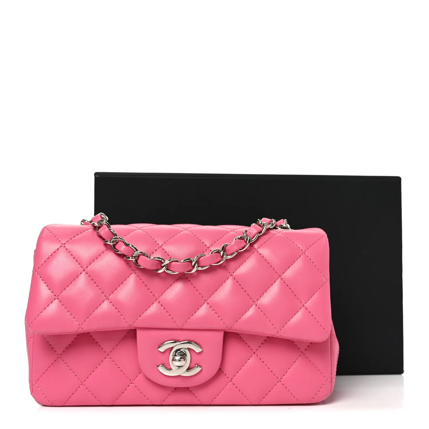 Lambskin Quilted Mini Rectangular Flap Pink - Image 11