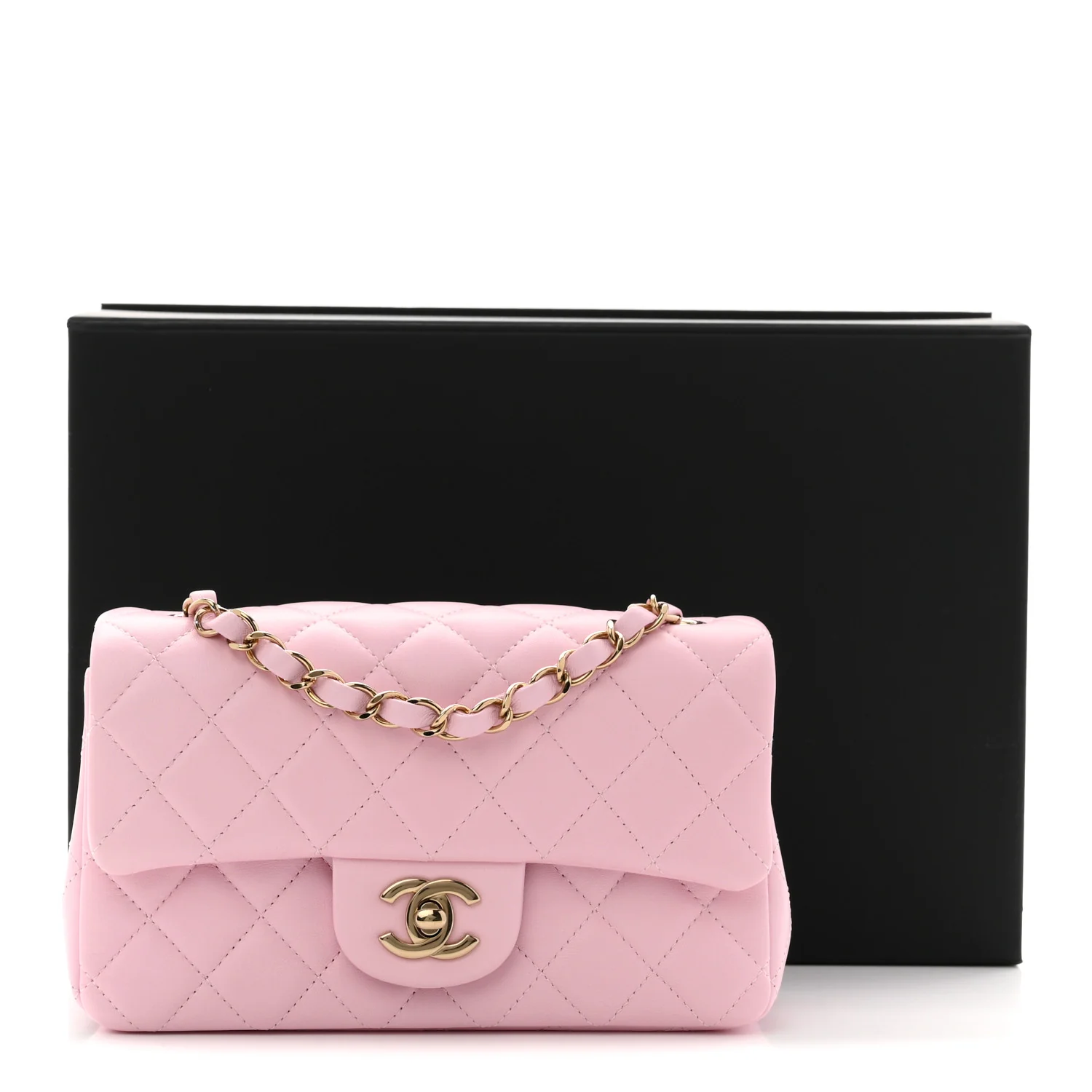 Lambskin Quilted Mini Rectangular Flap Pink - Image 11