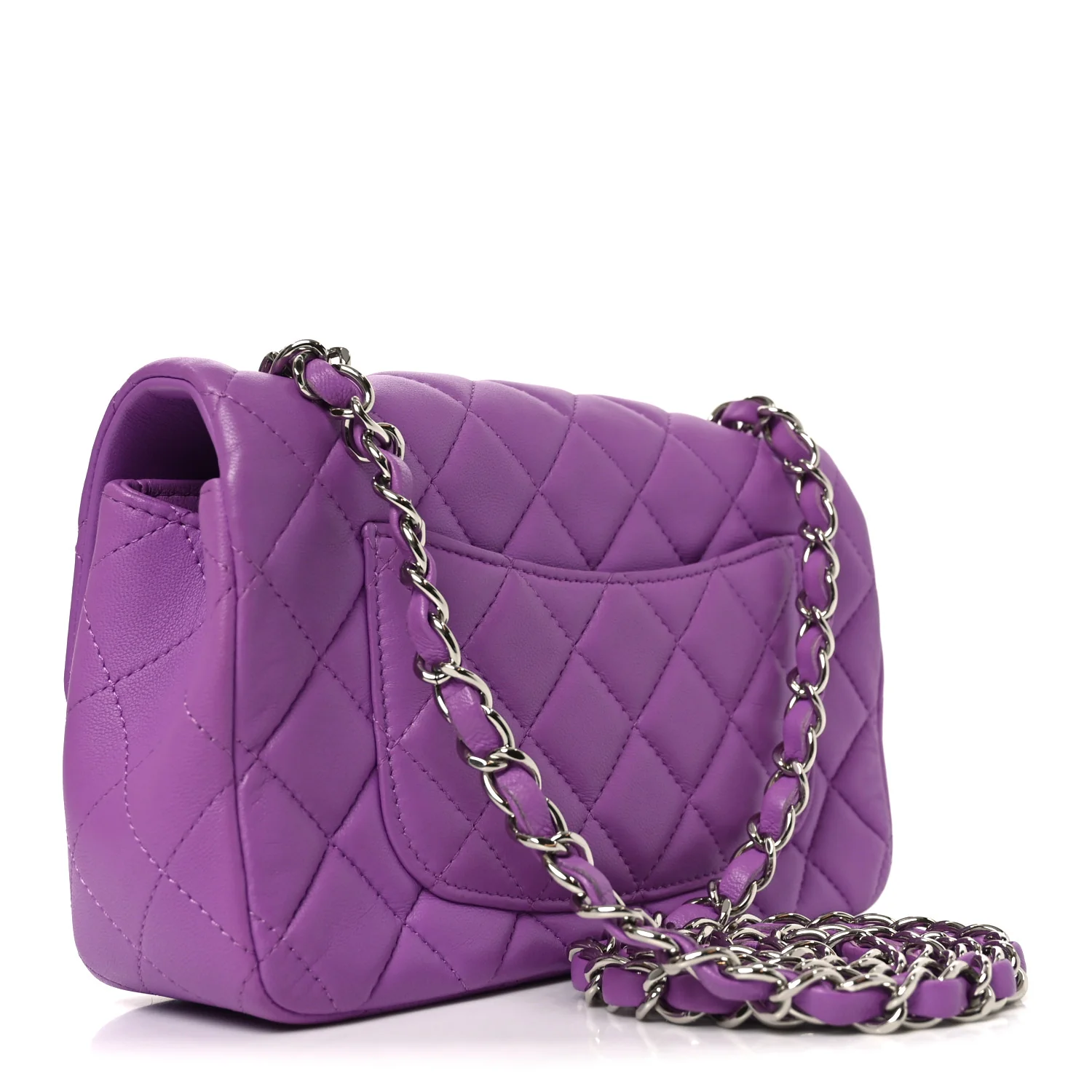 Lambskin Quilted Mini Rectangular Flap Purple - Image 3