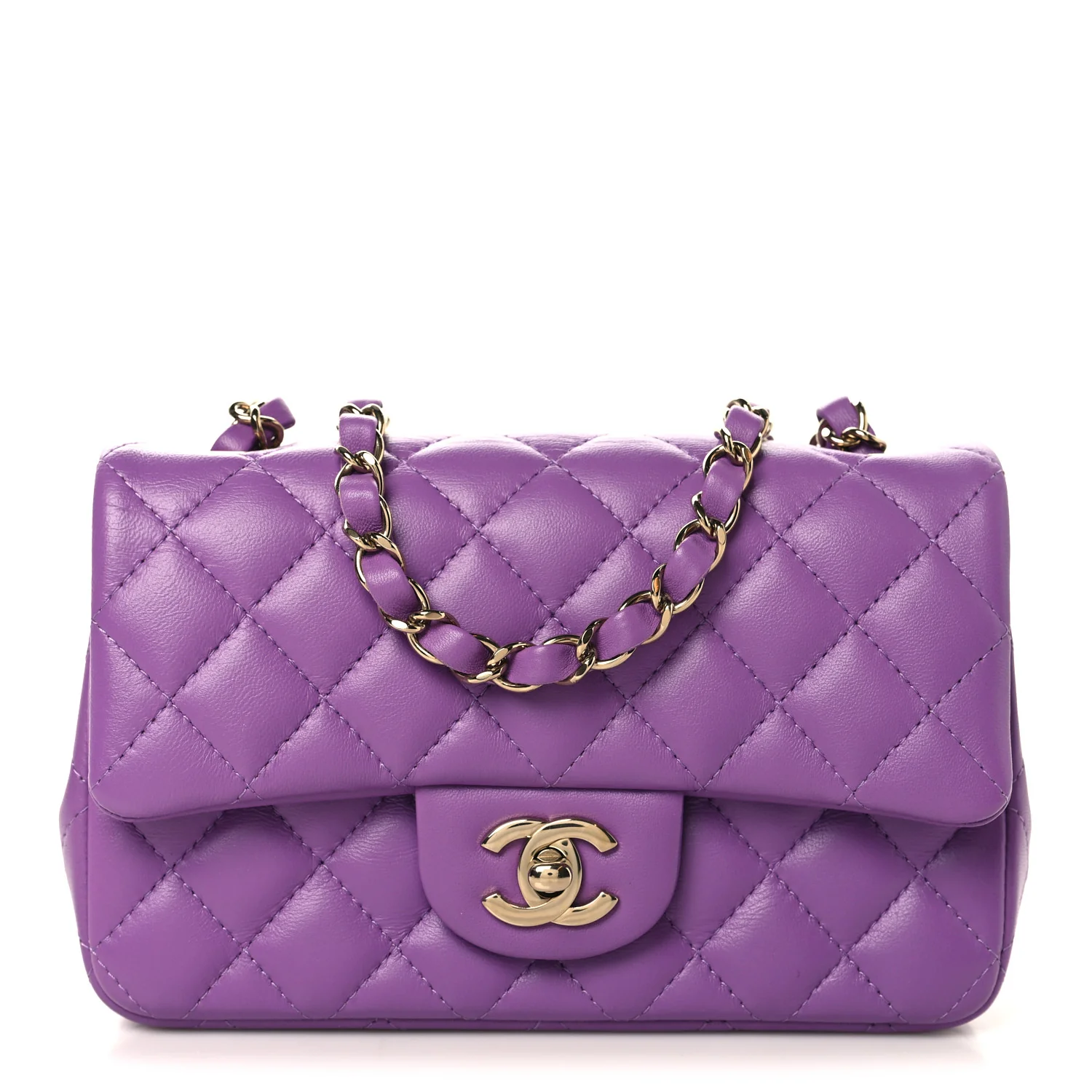 Lambskin Quilted Mini Rectangular Flap Purple