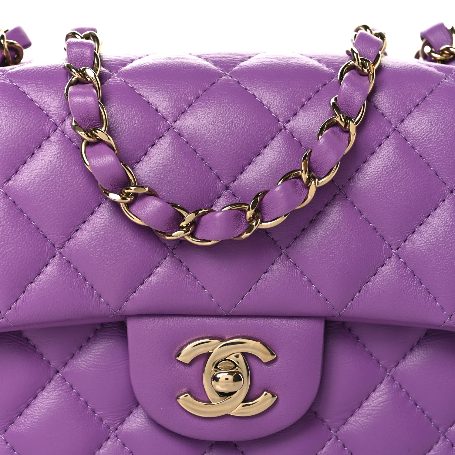Lambskin Quilted Mini Rectangular Flap Purple - Image 8