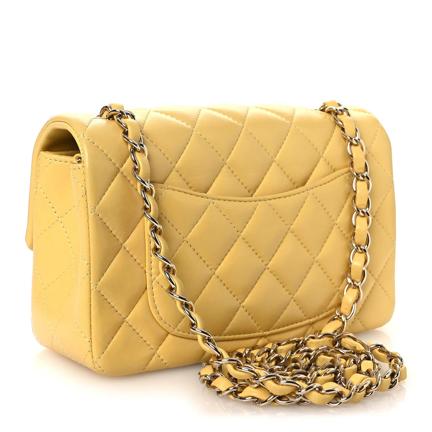 Lambskin Quilted Mini Rectangular Flap Yellow - Image 3
