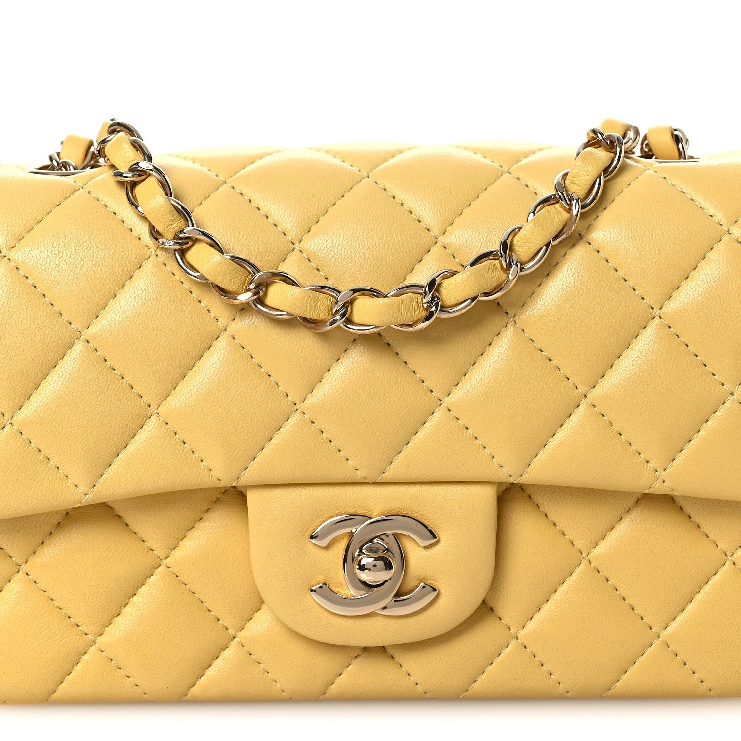 Lambskin Quilted Mini Rectangular Flap Yellow - Image 8