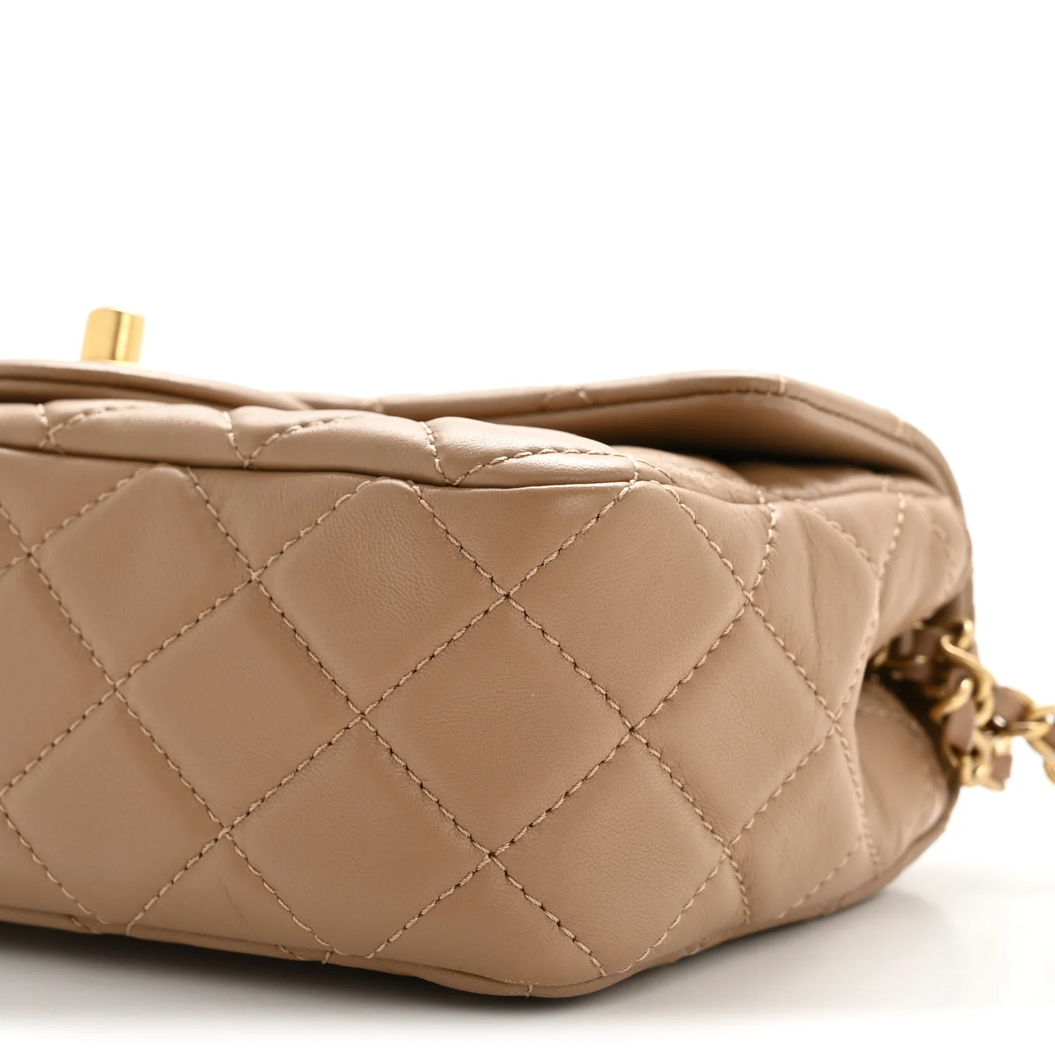 Lambskin Quilted Mini Rectangular Pearl Crush Flap Beige - Image 10