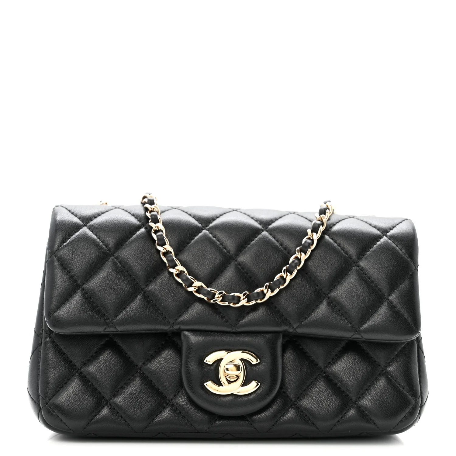 Lambskin Quilted Mini Rectangular Pearl Crush Flap Black