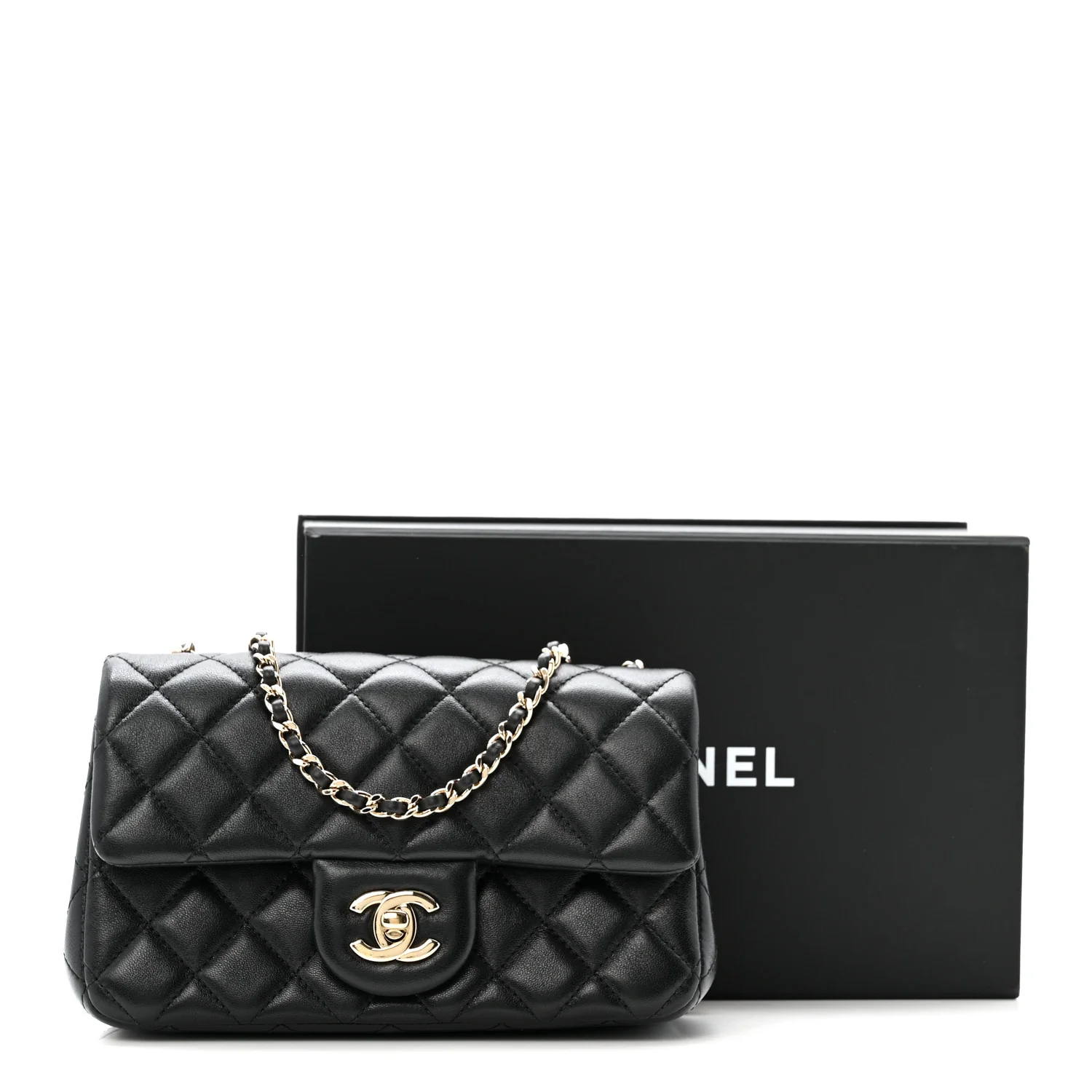 Lambskin Quilted Mini Rectangular Pearl Crush Flap Black - Image 14
